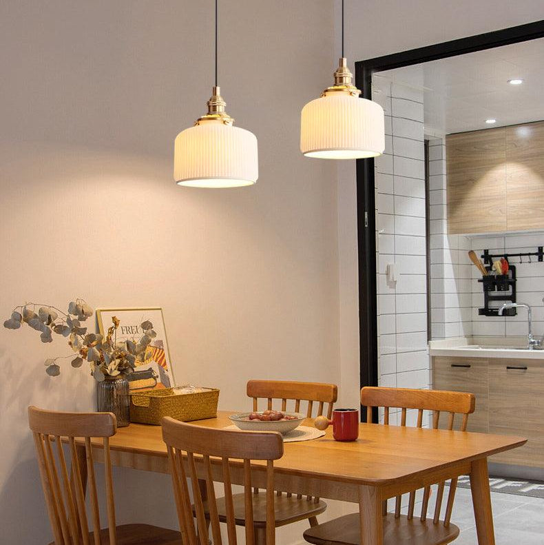Pendant Lamp Ribbed Ceramic Shade with Gold Fitting Art - Letslighting