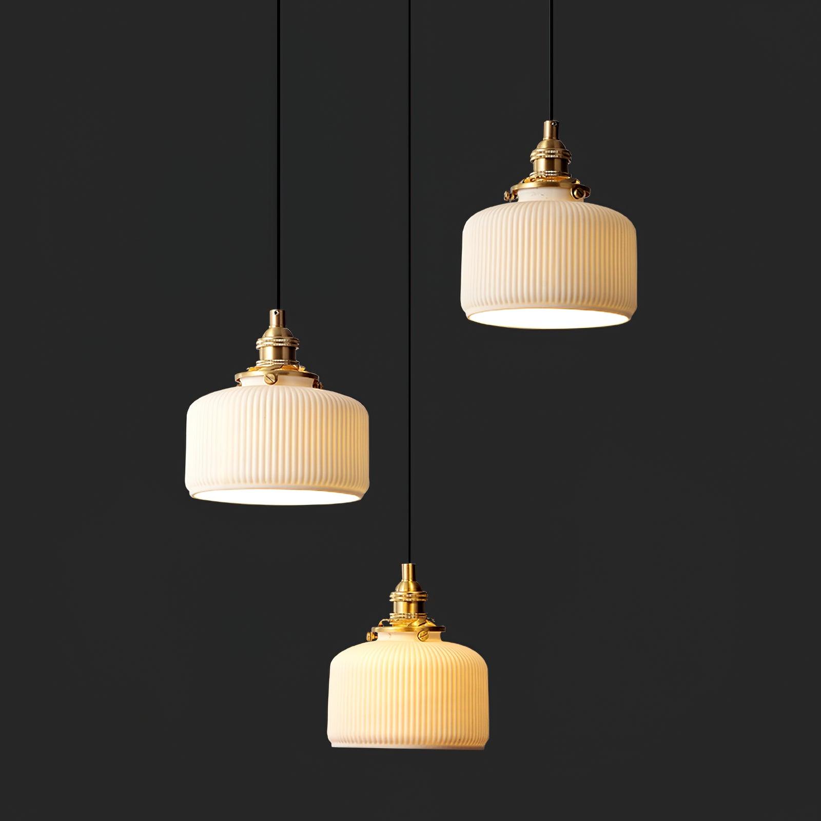 Pendant Lamp Ribbed Ceramic Shade with Gold Fitting Art - Letslighting