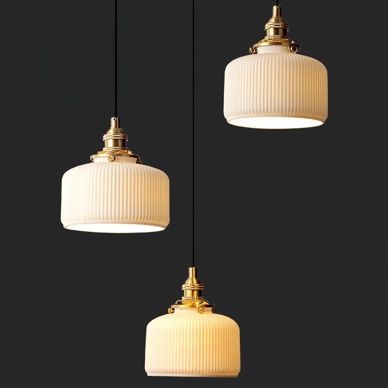Pendant Lamp Ribbed Ceramic Shade with Gold Fitting Art - Letslighting