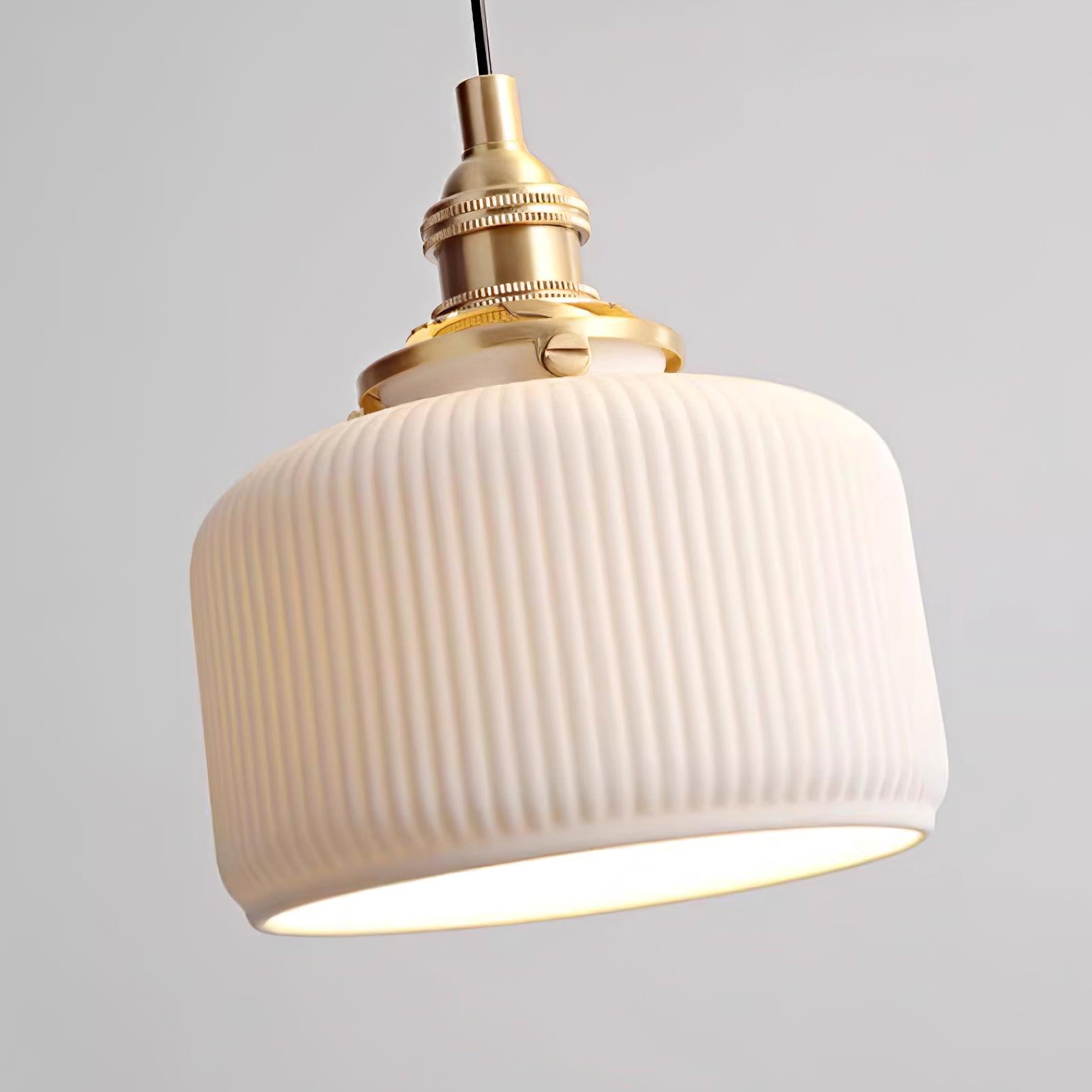 Pendant Lamp Ribbed Ceramic Shade with Gold Fitting Art - Letslighting
