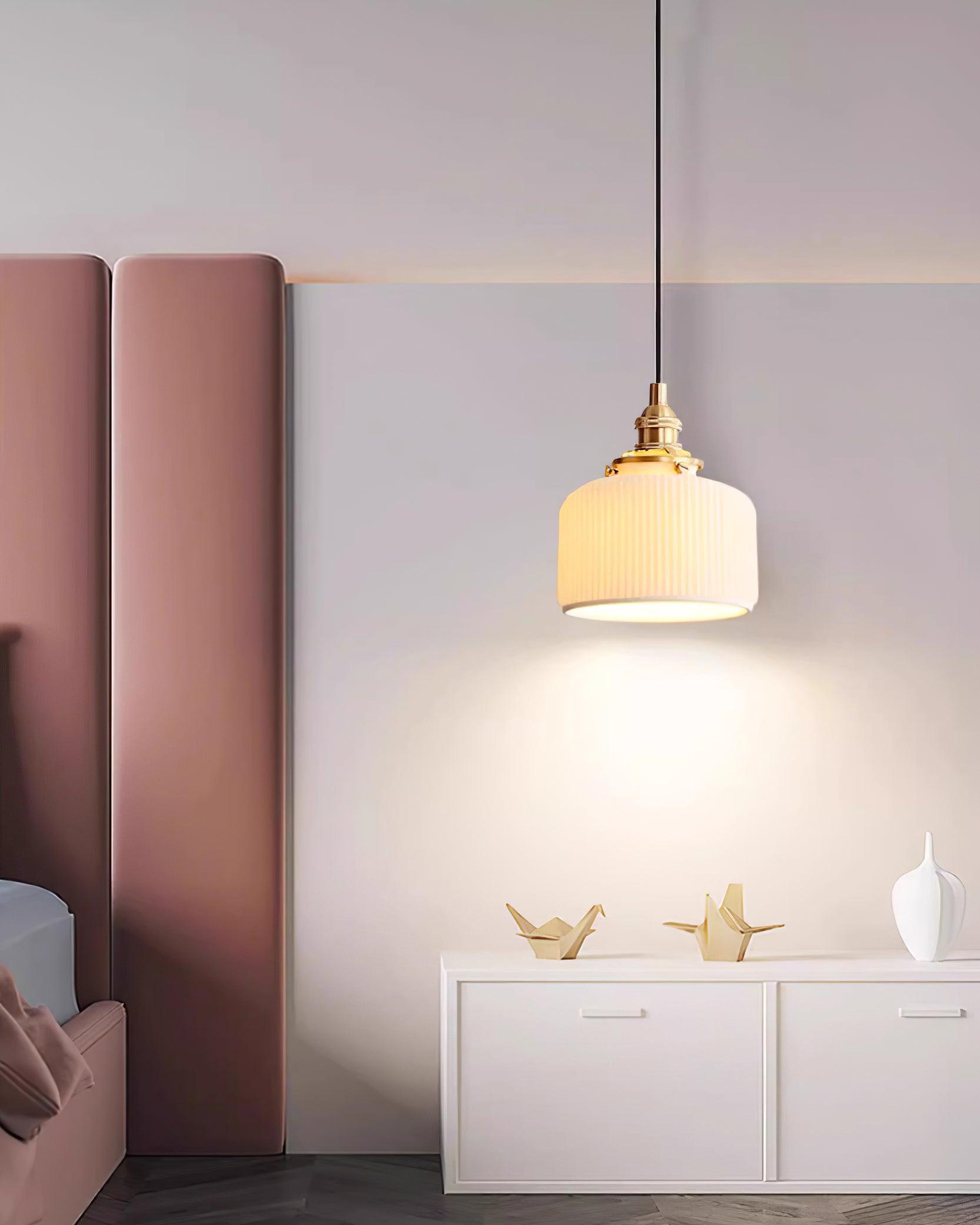 Pendant Lamp Ribbed Ceramic Shade with Gold Fitting Art - Letslighting