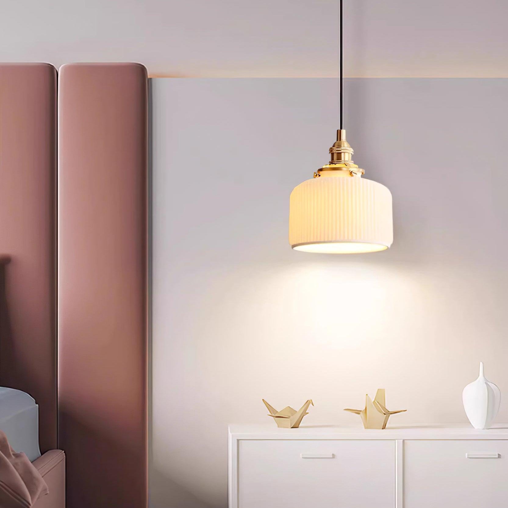 Pendant Lamp Ribbed Ceramic Shade with Gold Fitting Art - Letslighting