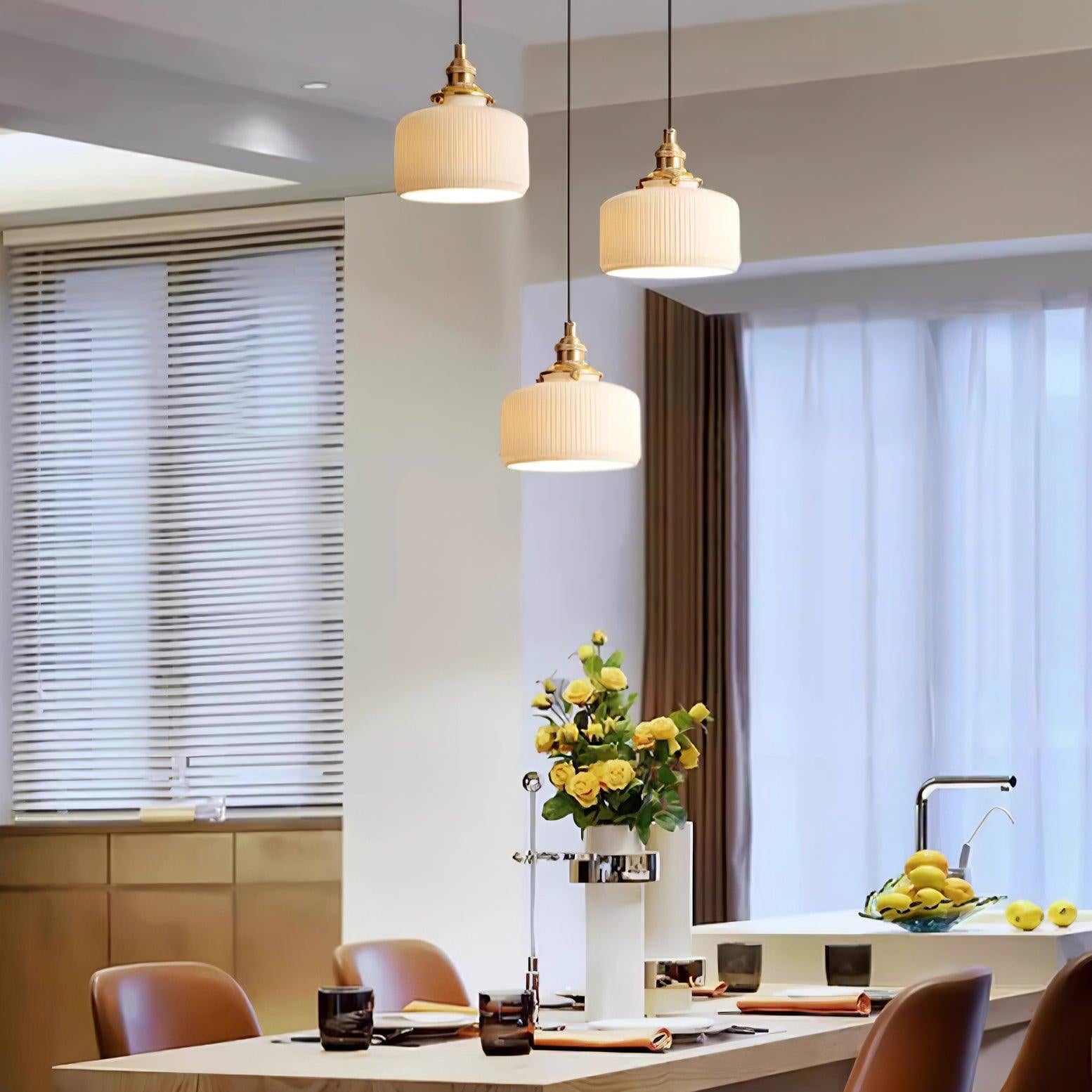Pendant Lamp Ribbed Ceramic Shade with Gold Fitting Art - Letslighting