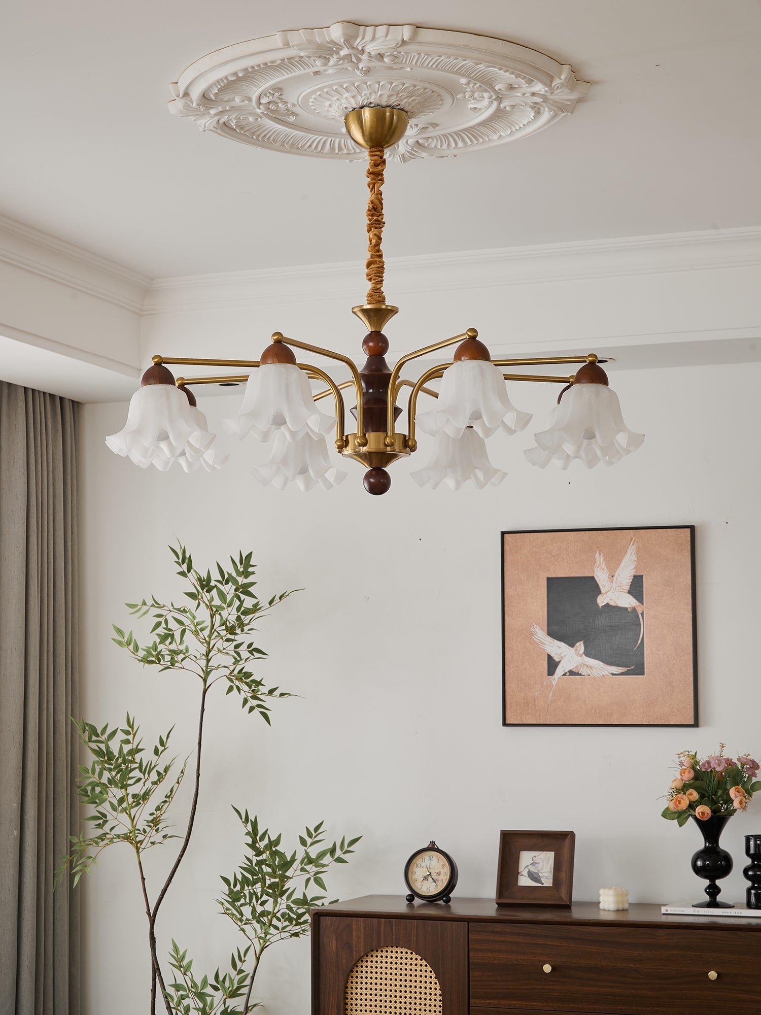 Lylaeen Elegance Vintage Glass Wood Chandelier - Letslighting