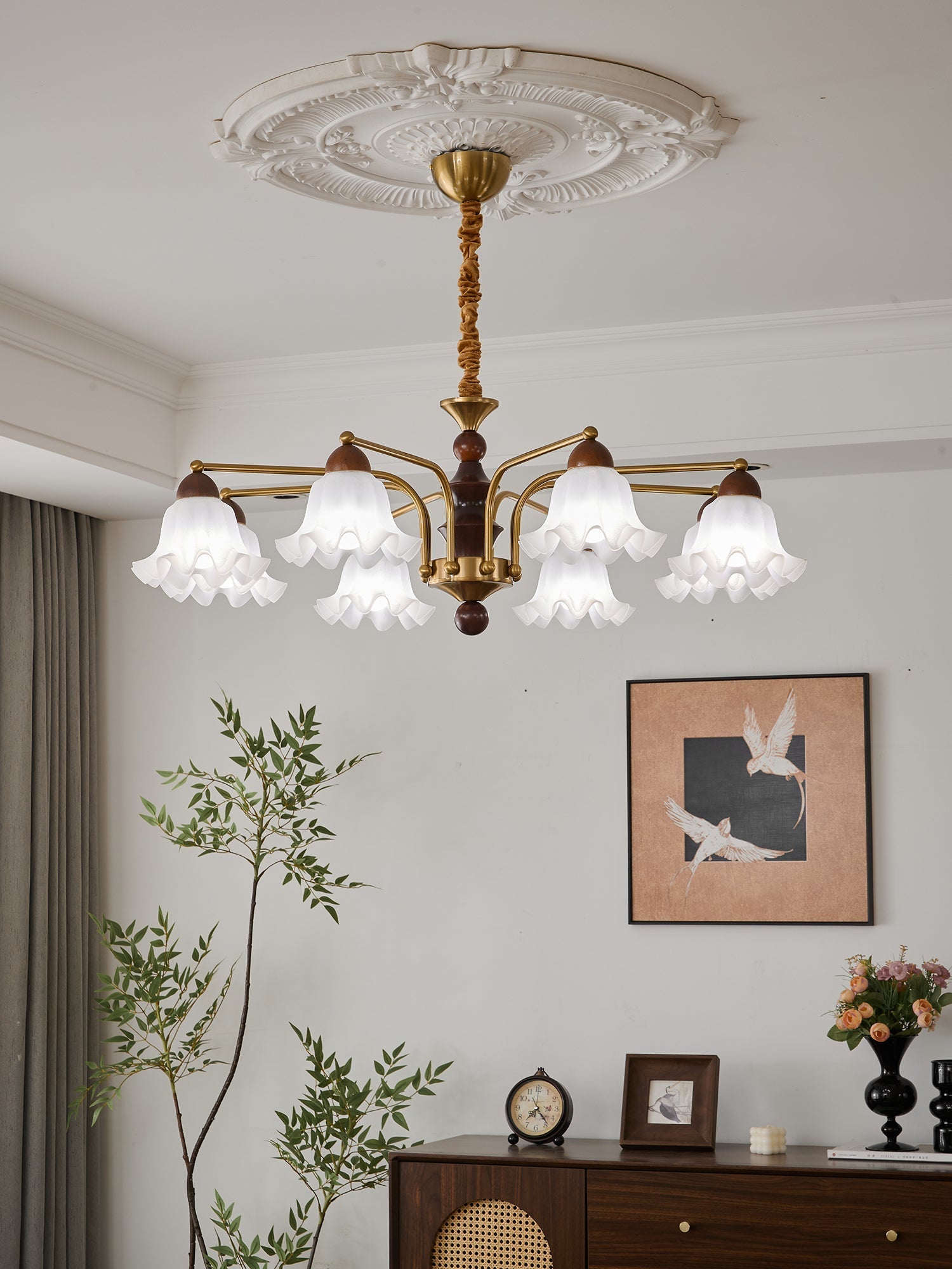Lylaeen Elegance Vintage Glass Wood Chandelier - Letslighting