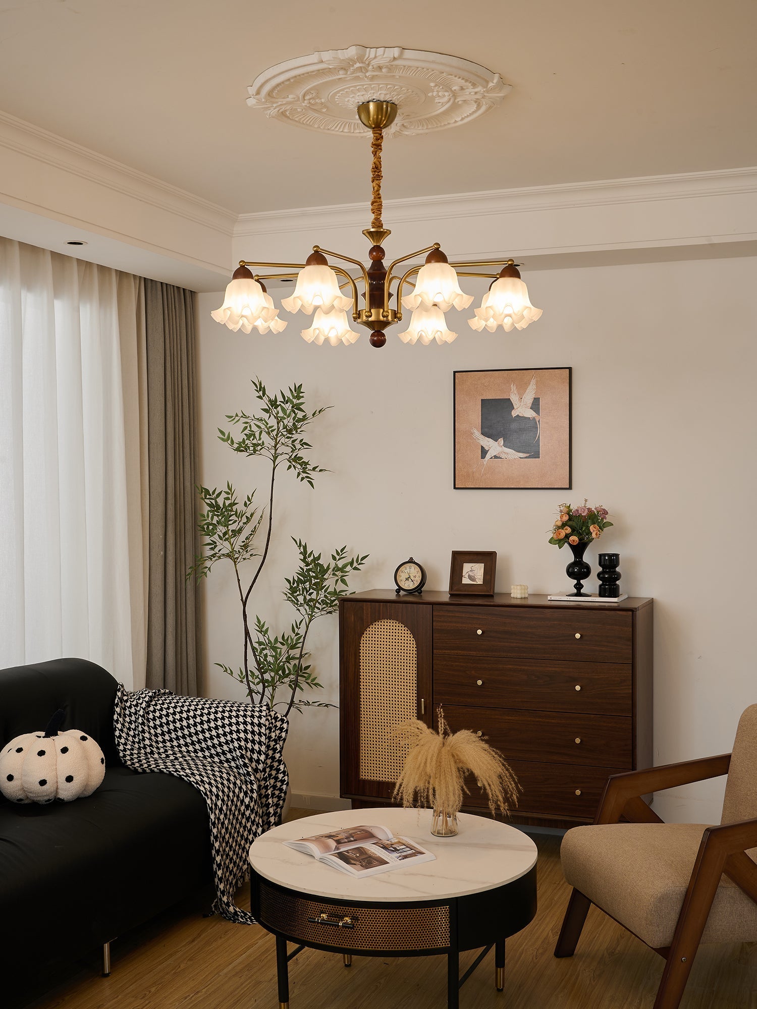 Lylaeen Elegance Vintage Glass Wood Chandelier - Letslighting
