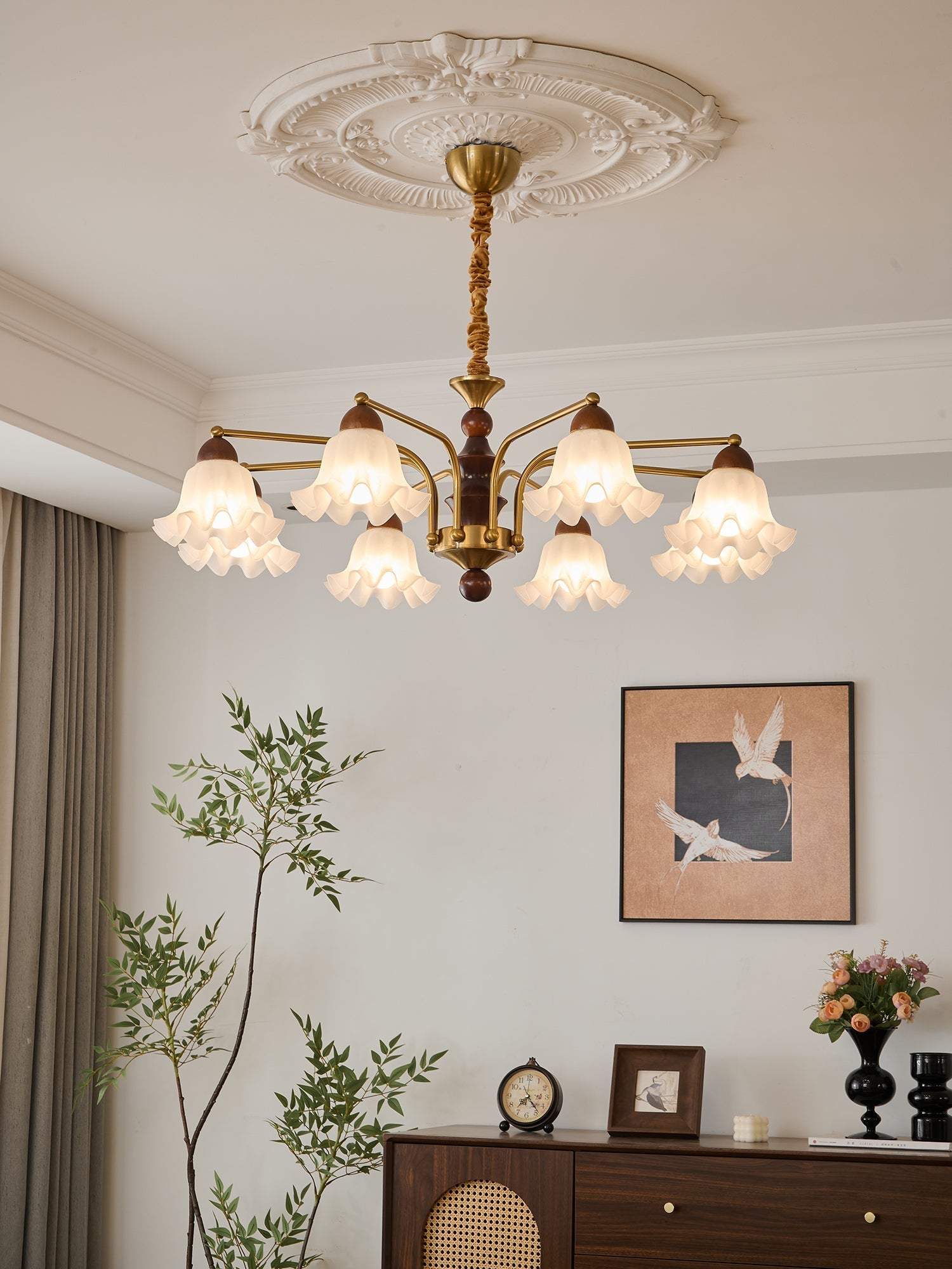Lylaeen Elegance Vintage Glass Wood Chandelier - Letslighting