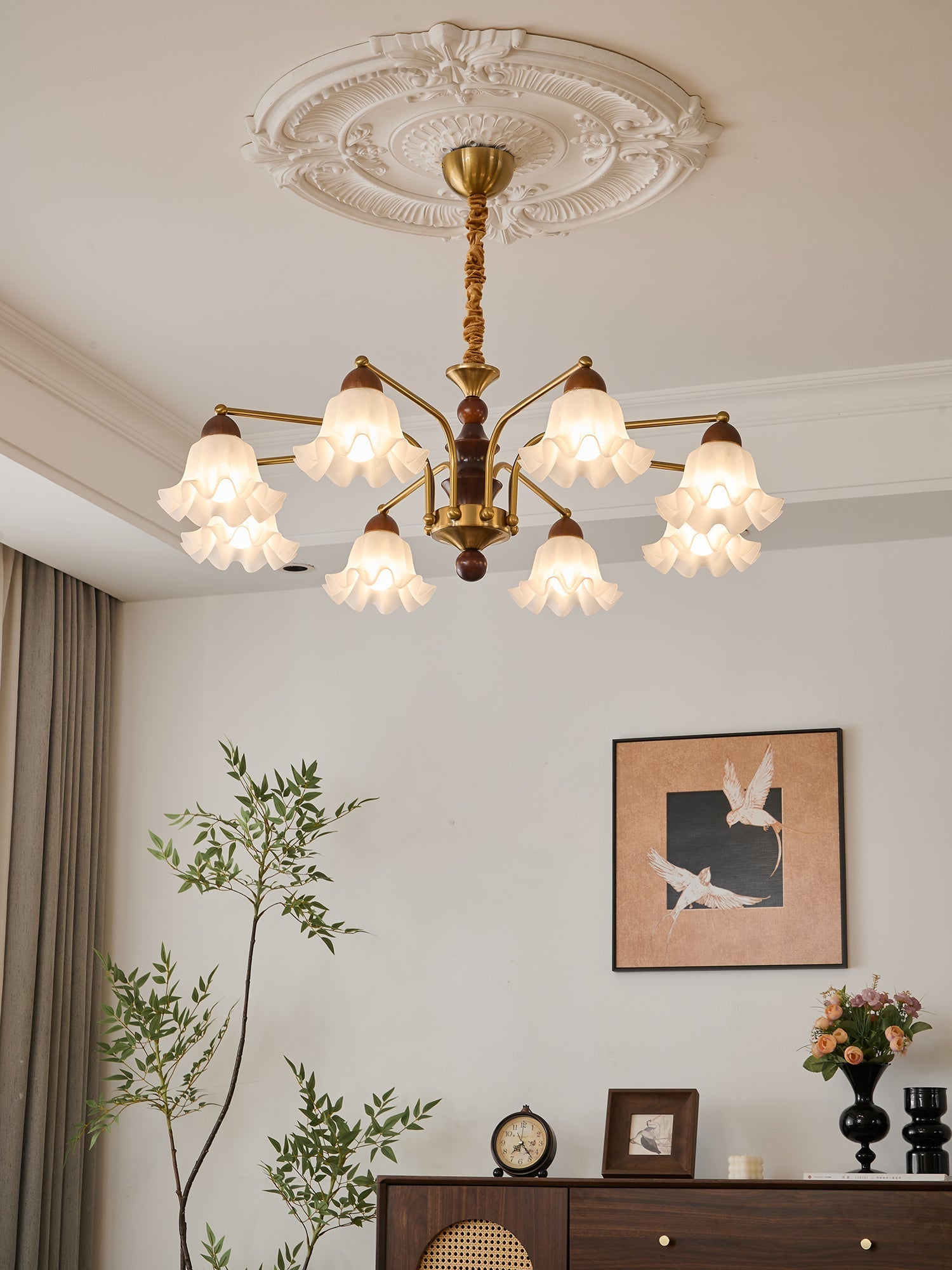Lylaeen Elegance Vintage Glass Wood Chandelier - Letslighting
