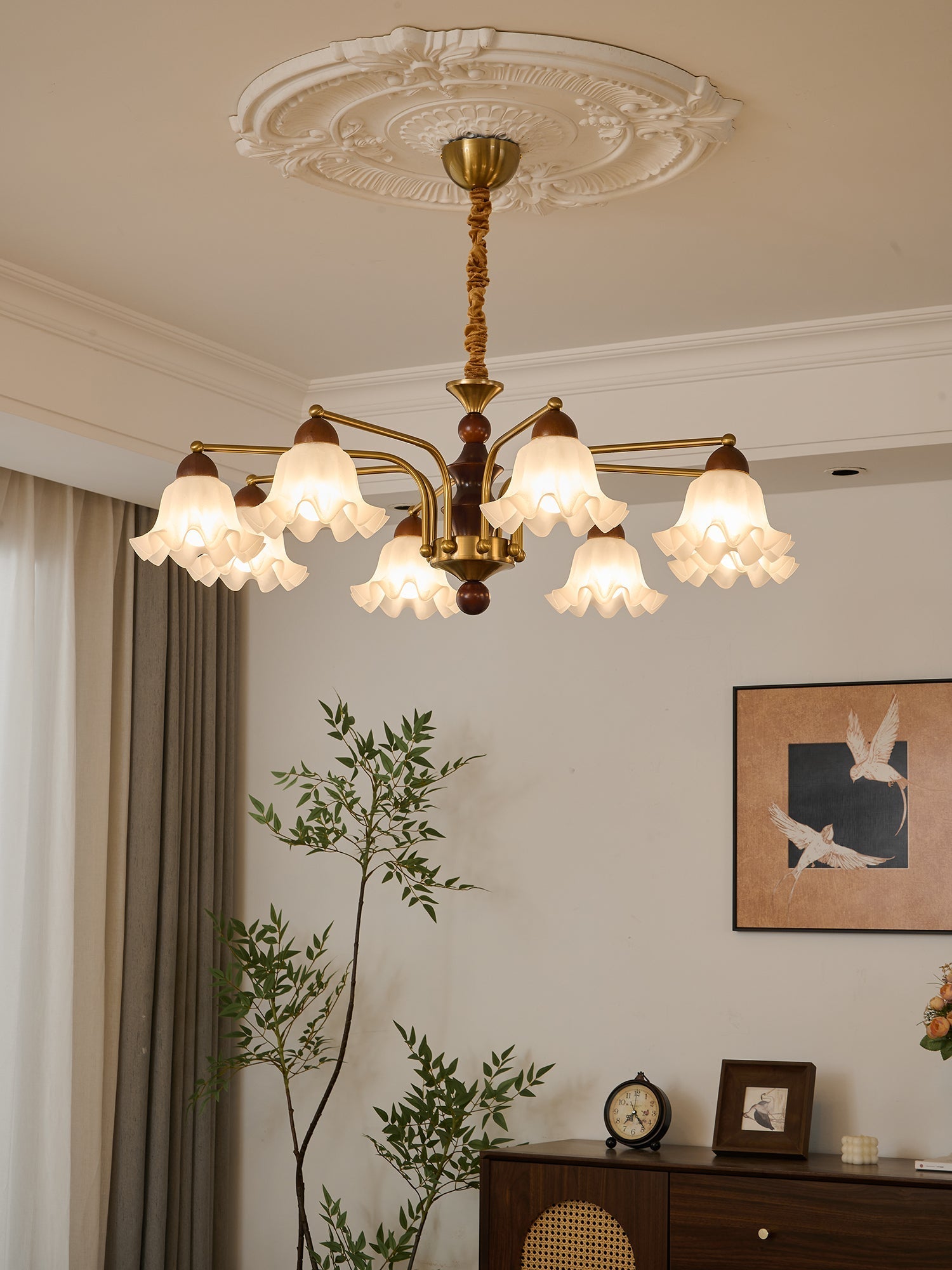 Lylaeen Elegance Vintage Glass Wood Chandelier - Letslighting