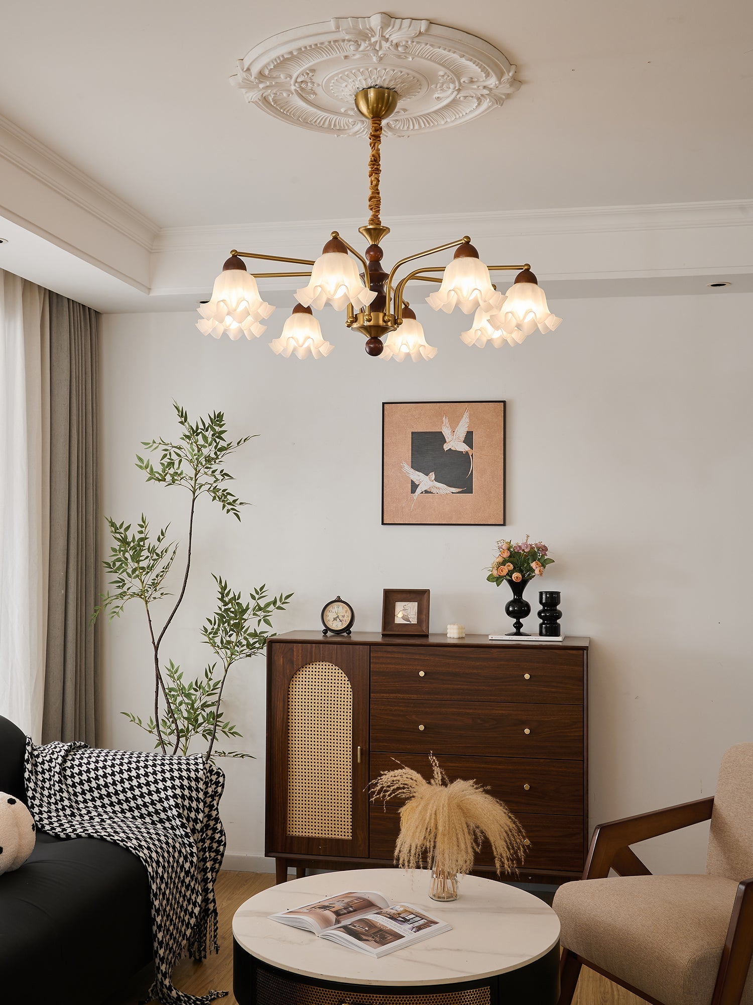 Lylaeen Elegance Vintage Glass Wood Chandelier - Letslighting