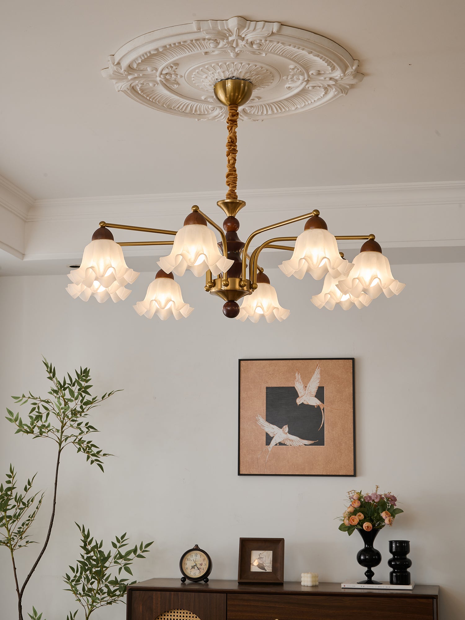 Lylaeen Elegance Vintage Glass Wood Chandelier - Letslighting