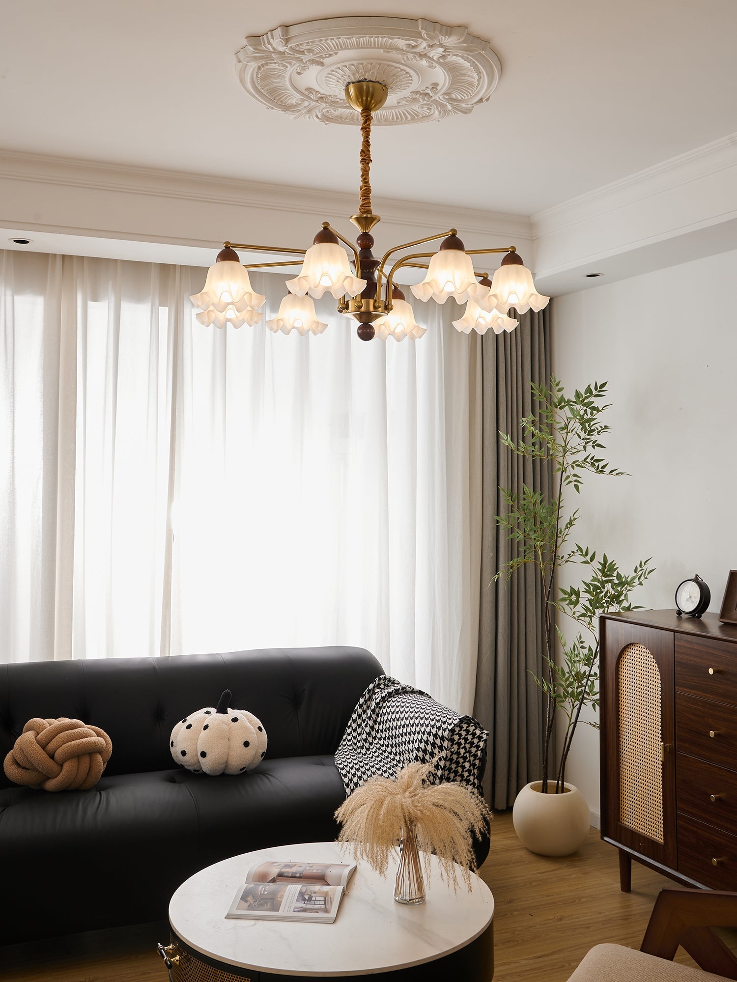 Lylaeen Elegance Vintage Glass Wood Chandelier - Letslighting
