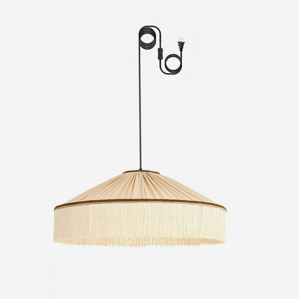 Serenya Vintage Fabric Fringe Pendant Light Hardwire/Plug - Letslighting