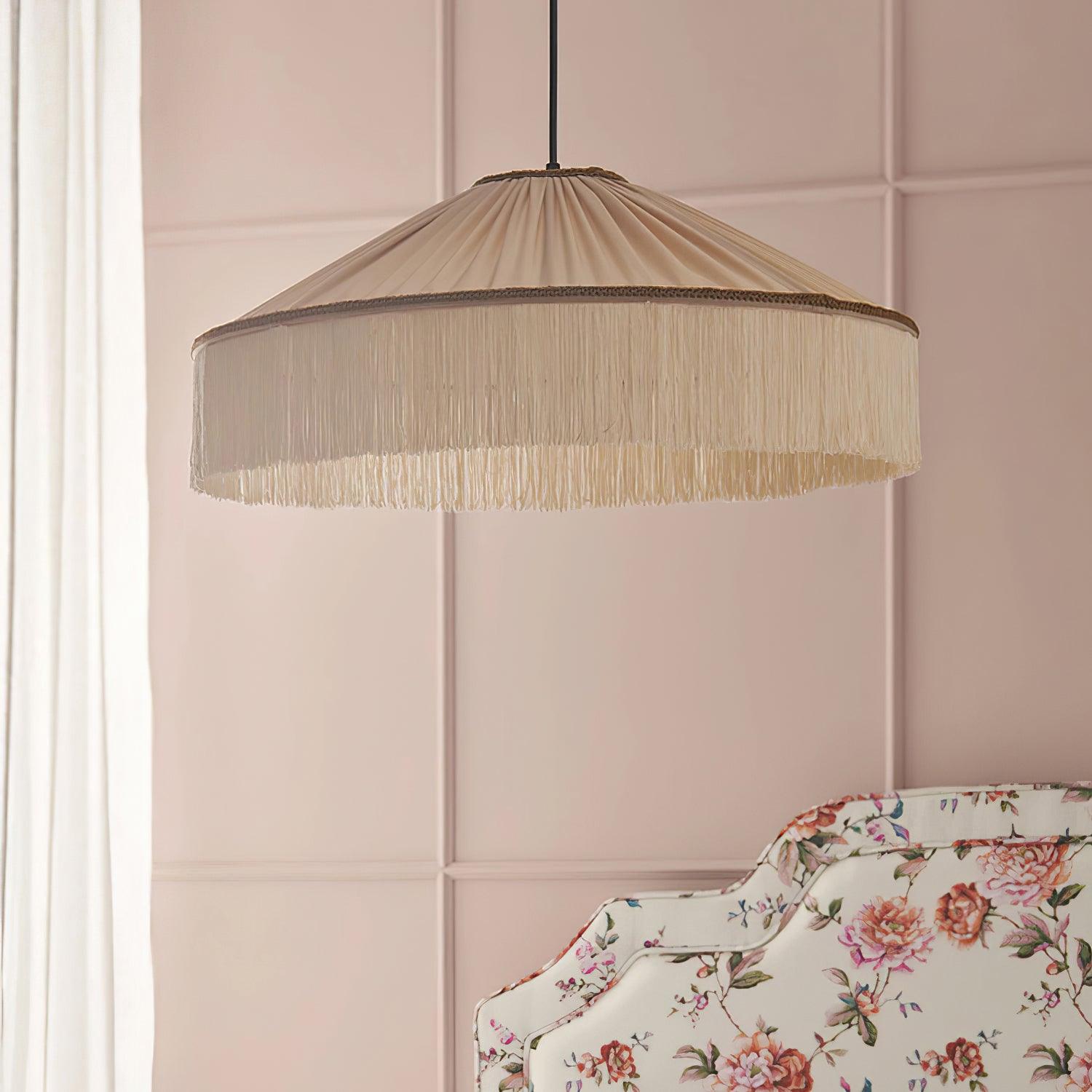 Serenya Vintage Fabric Fringe Pendant Light Hardwire/Plug - Letslighting