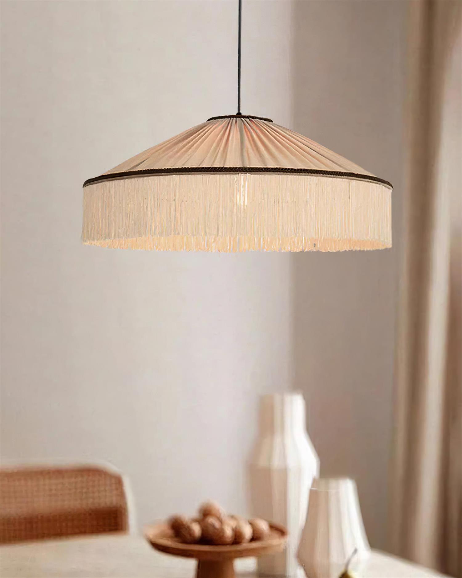Serenya Vintage Fabric Fringe Pendant Light Hardwire/Plug - Letslighting