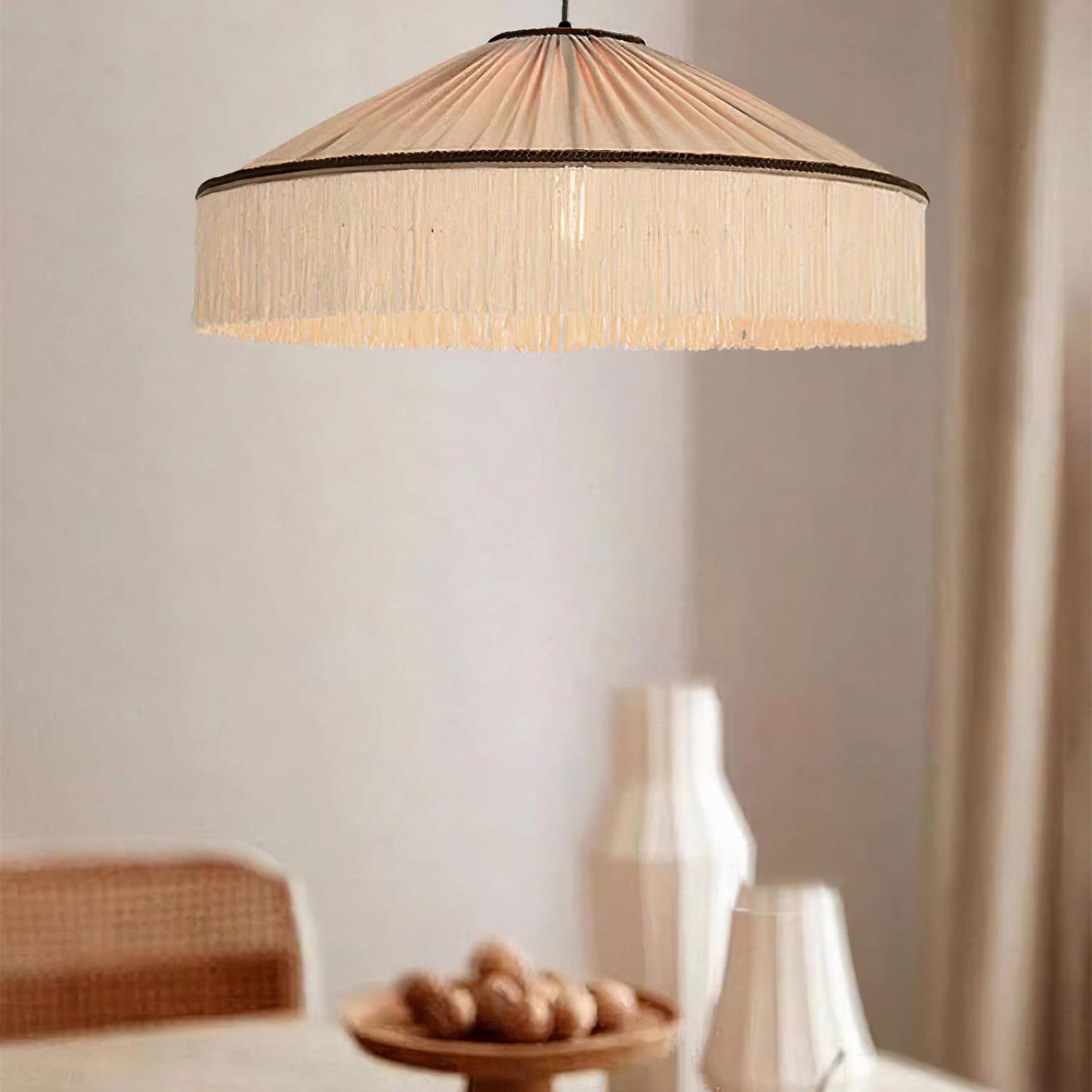 Serenya Vintage Fabric Fringe Pendant Light Hardwire/Plug - Letslighting