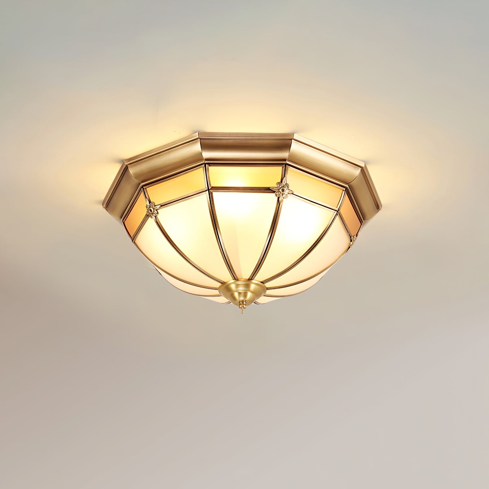 Vovynan Elegance Dome Brass Glass Flush Ceiling Lamp - Letslighting