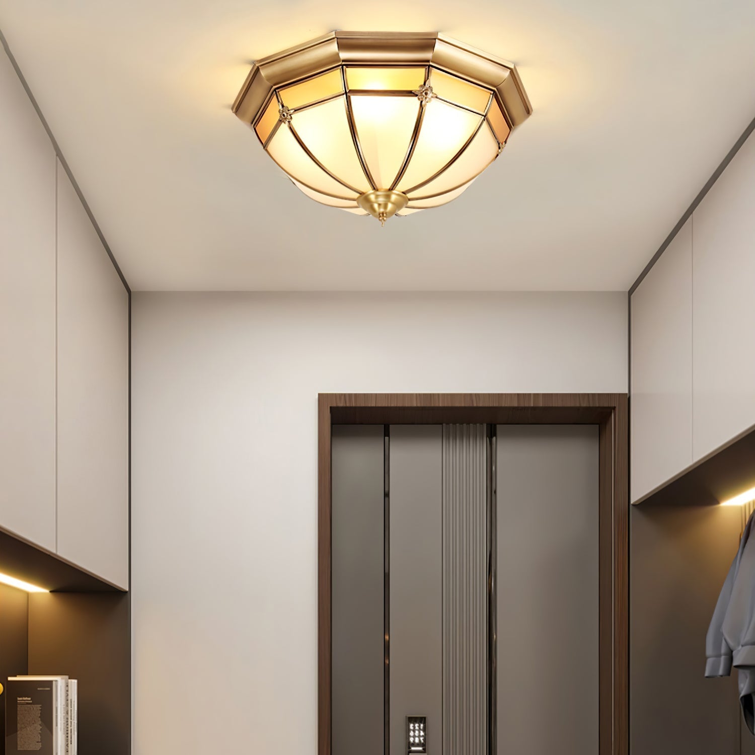 Vovynan Elegance Dome Brass Glass Flush Ceiling Lamp - Letslighting