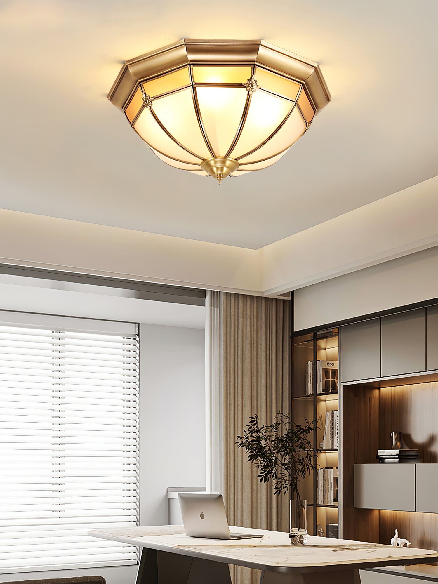 Vovynan Elegance Dome Brass Glass Flush Ceiling Lamp - Letslighting