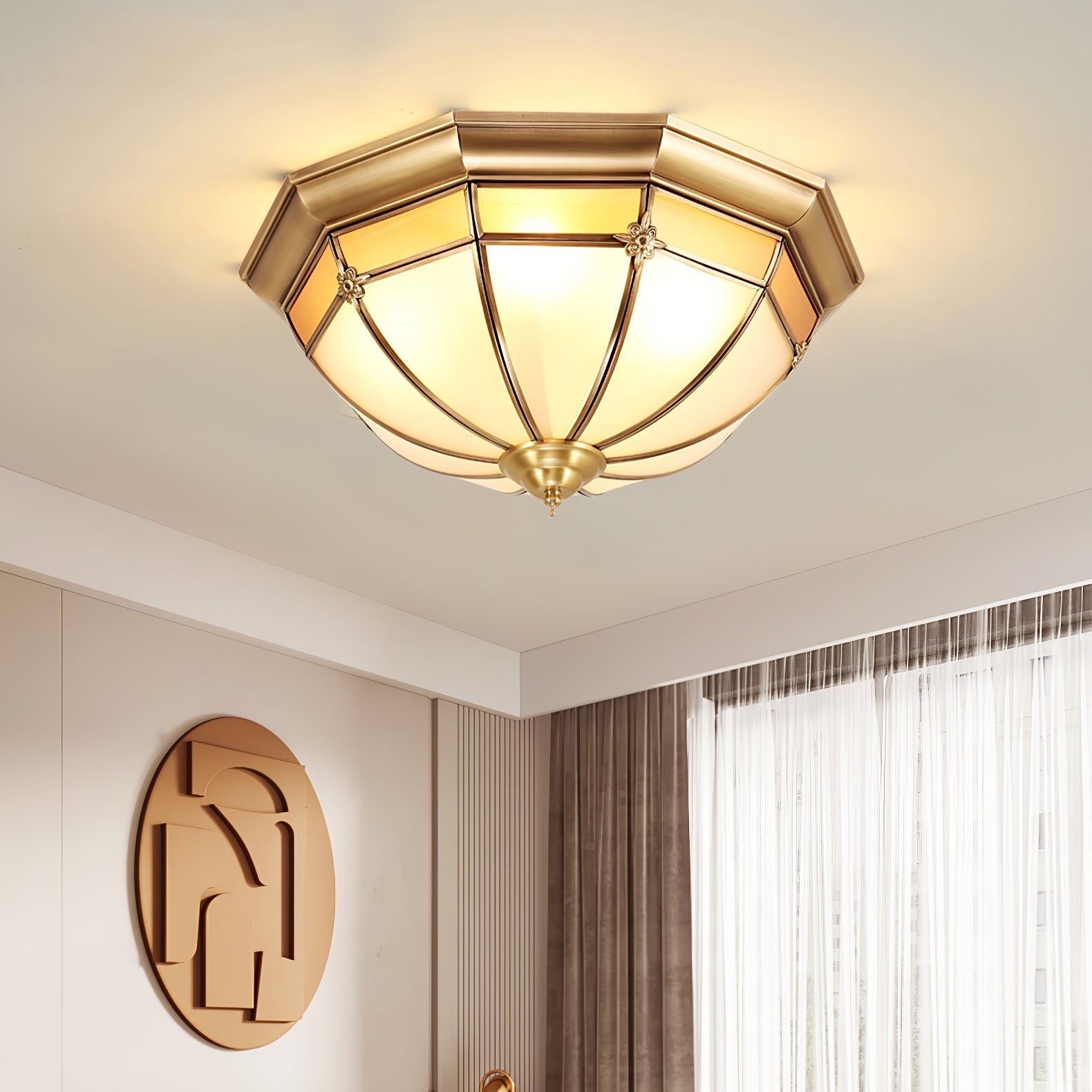 Vovynan Elegance Dome Brass Glass Flush Ceiling Lamp - Letslighting