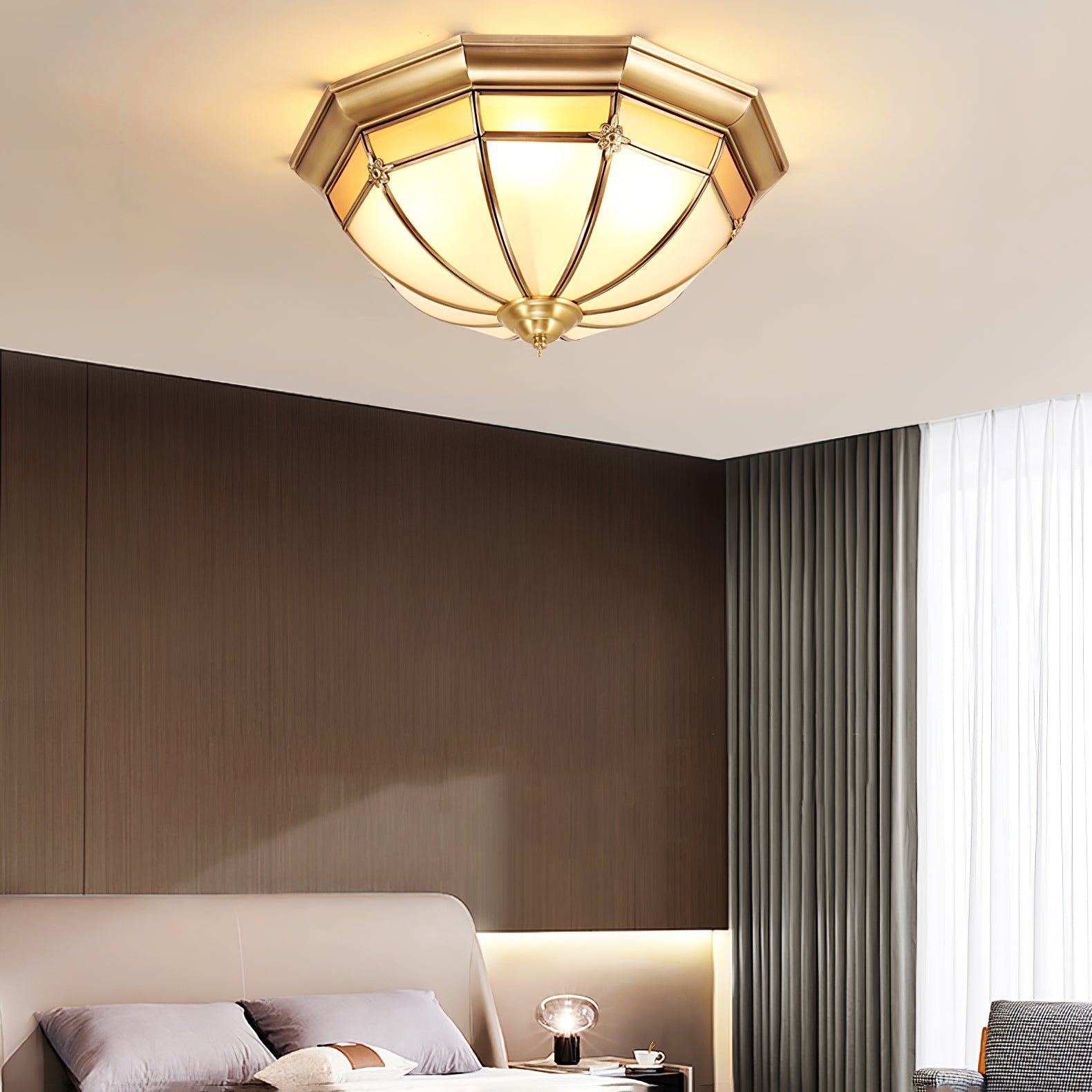 Vovynan Elegance Dome Brass Glass Flush Ceiling Lamp - Letslighting