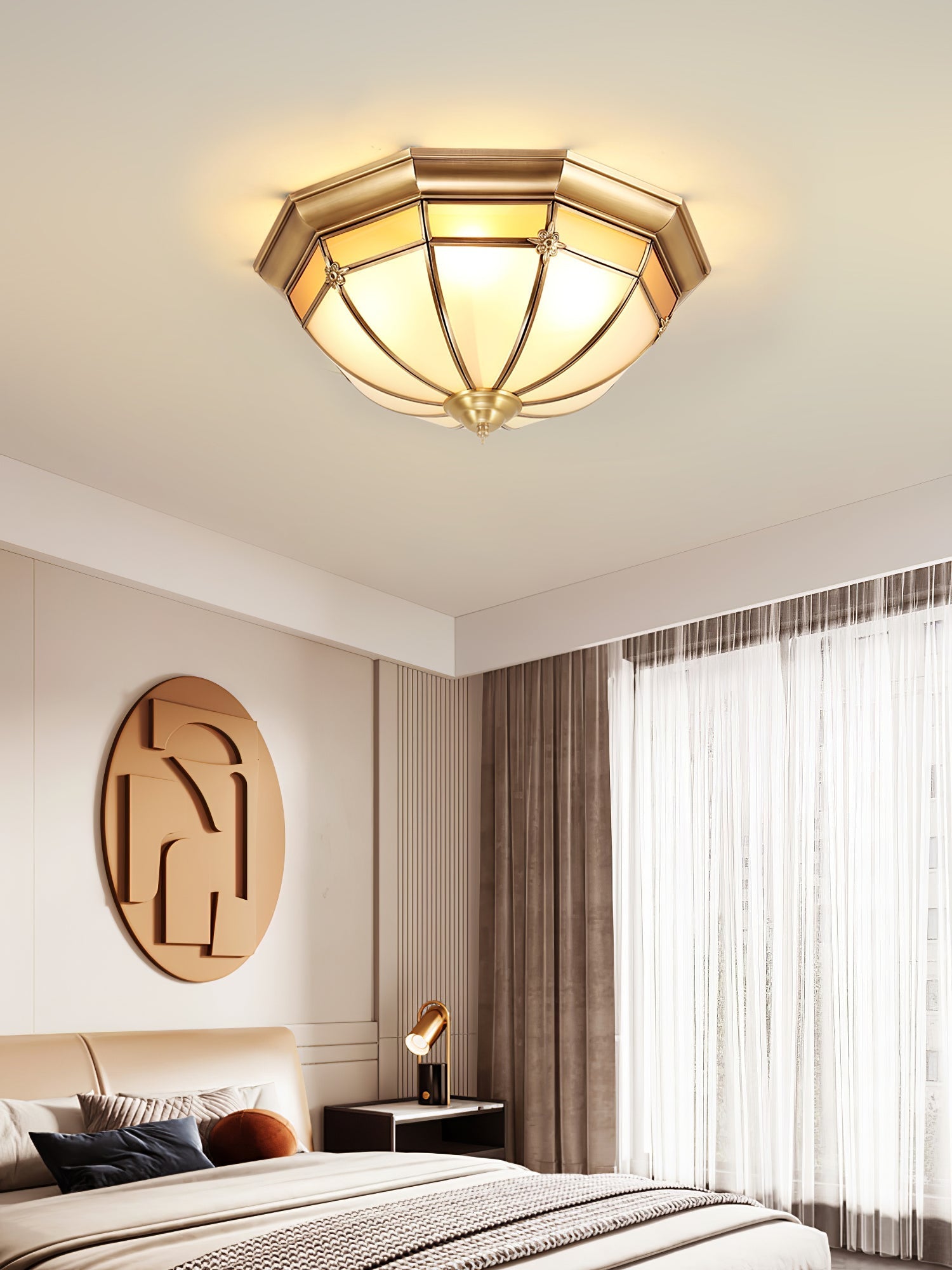 Vovynan Elegance Dome Brass Glass Flush Ceiling Lamp - Letslighting
