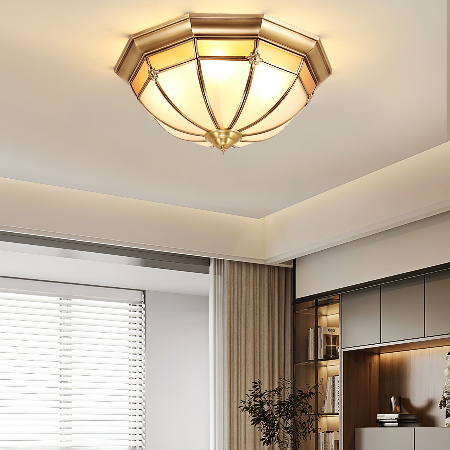 Vovynan Elegance Dome Brass Glass Flush Ceiling Lamp - Letslighting