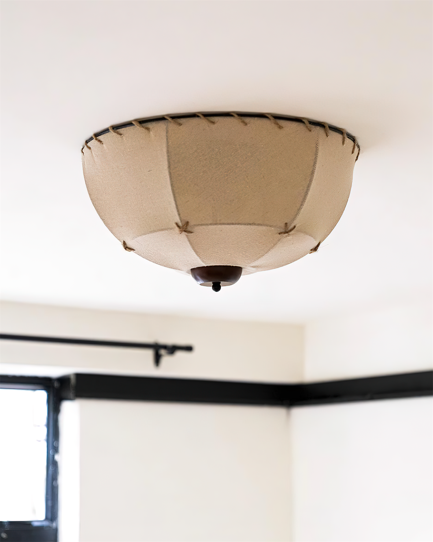 Ceiling Light Handcrafted Shade Wood and Fabric Rustic Fixture - Letslighting