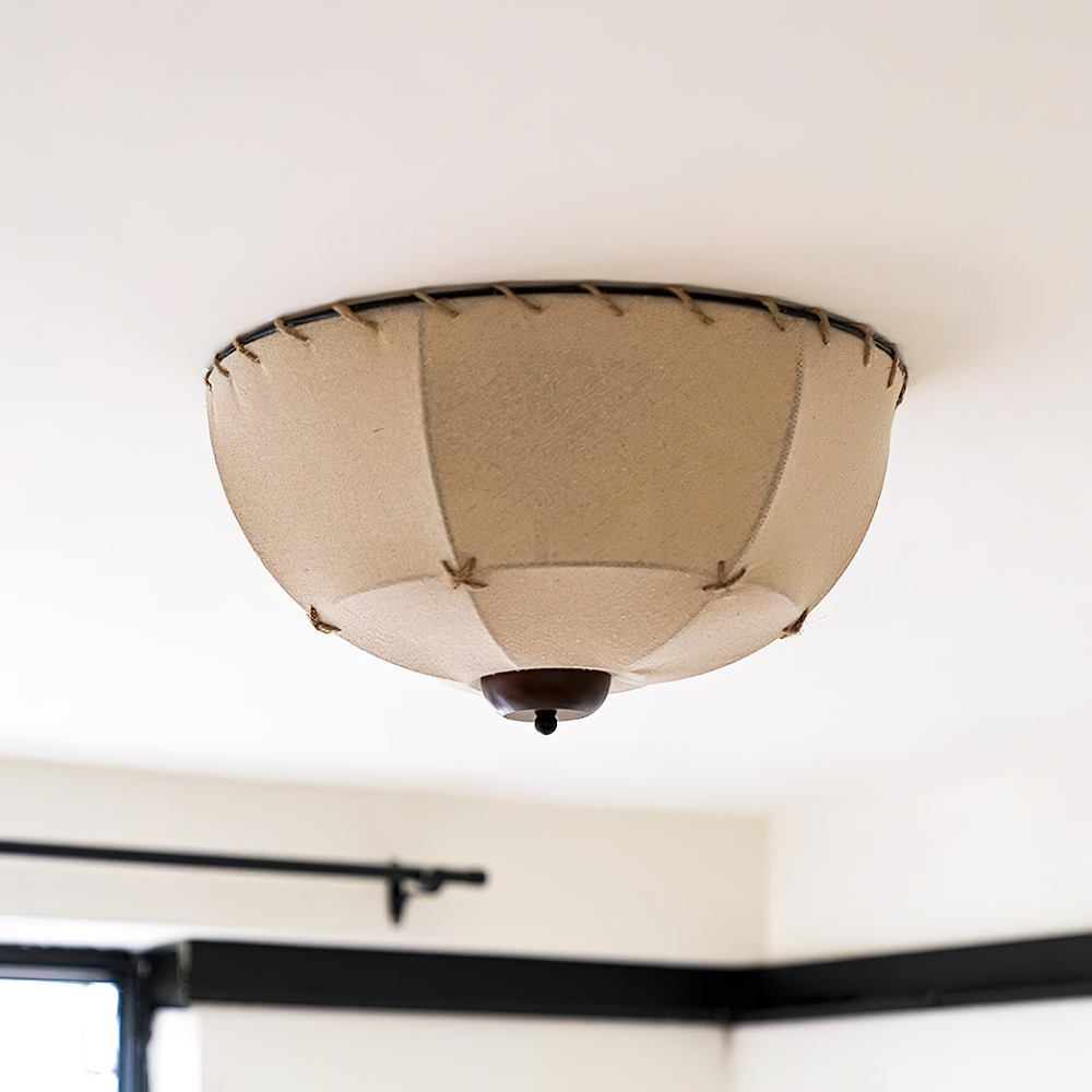 Ceiling Light Handcrafted Shade Wood and Fabric Rustic Fixture - Letslighting