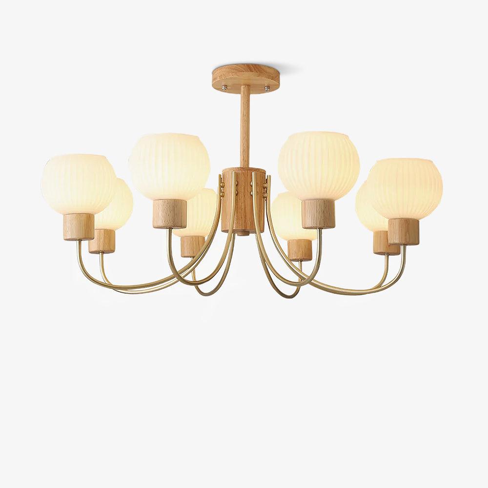 Lustra Chandelier Wooden 6 Lights Elegant Glass - Letslighting