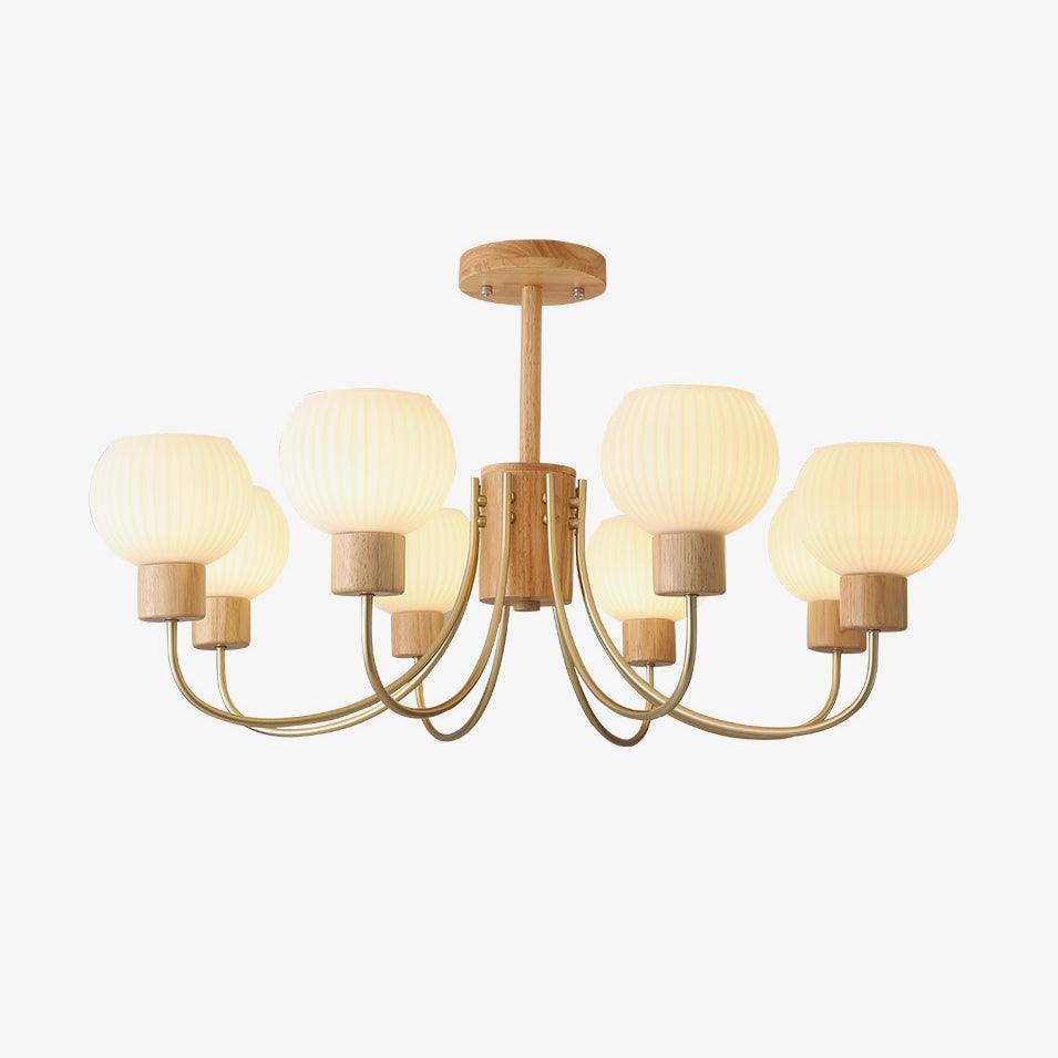 Lustra Chandelier Wooden 6 Lights Elegant Glass - Letslighting