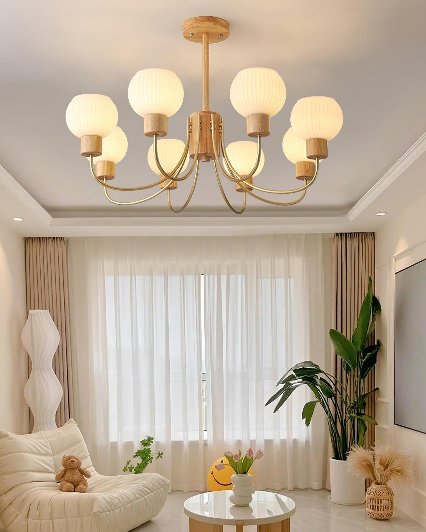 Lustra Chandelier Wooden 6 Lights Elegant Glass - Letslighting
