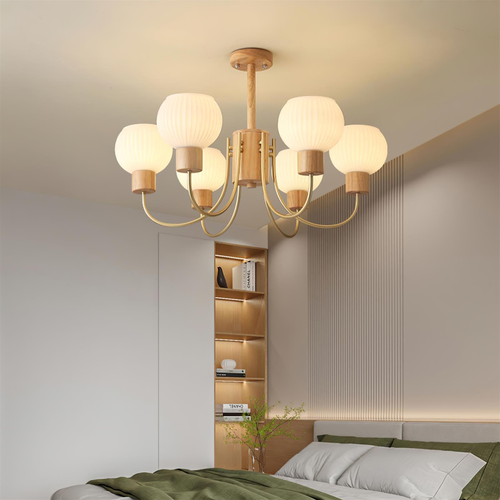 Lustra Chandelier Wooden 6 Lights Elegant Glass - Letslighting