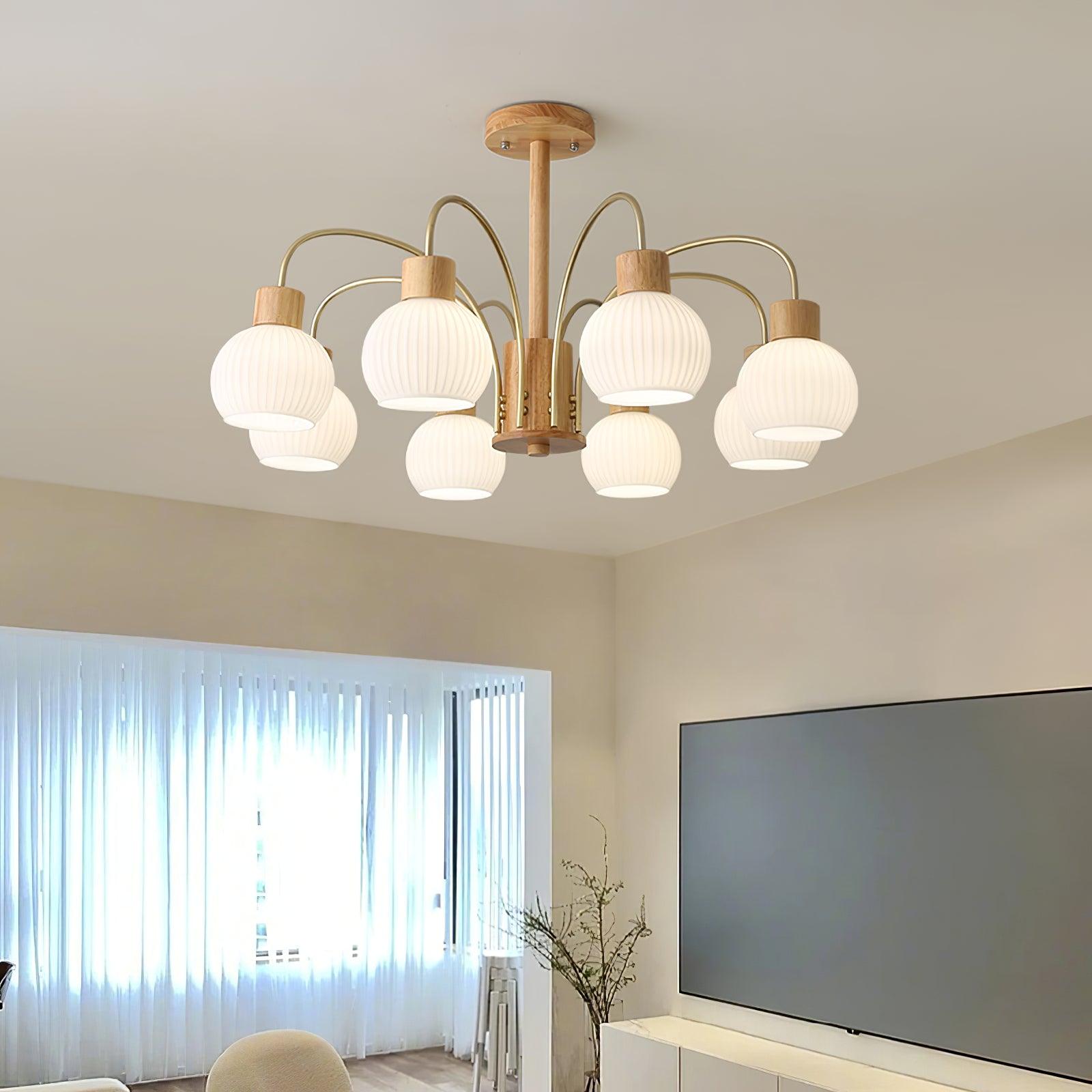 Lustra Chandelier Wooden 6 Lights Elegant Glass - Letslighting