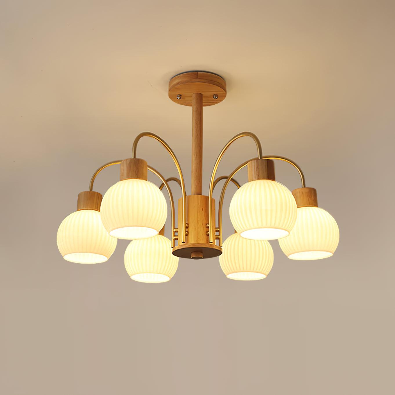 Lustra Chandelier Wooden 6 Lights Elegant Glass - Letslighting
