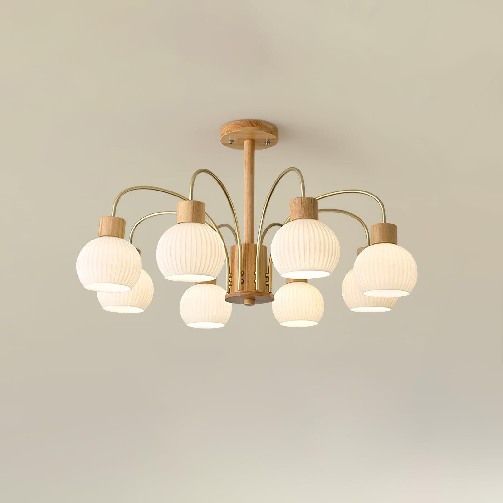 Lustra Chandelier Wooden 6 Lights Elegant Glass - Letslighting
