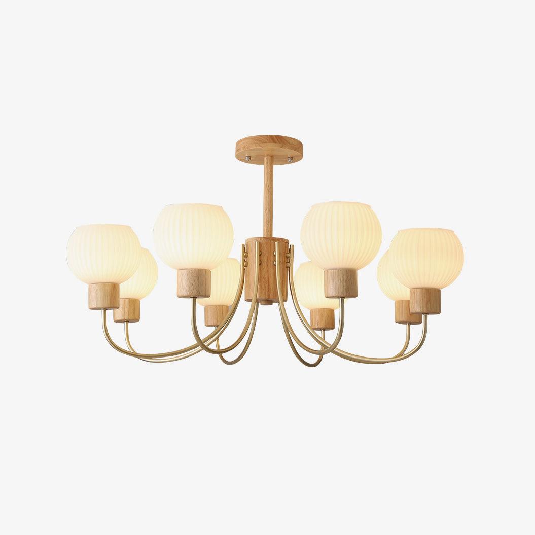 Lustra Chandelier Wooden 6 Lights Elegant Glass - Letslighting