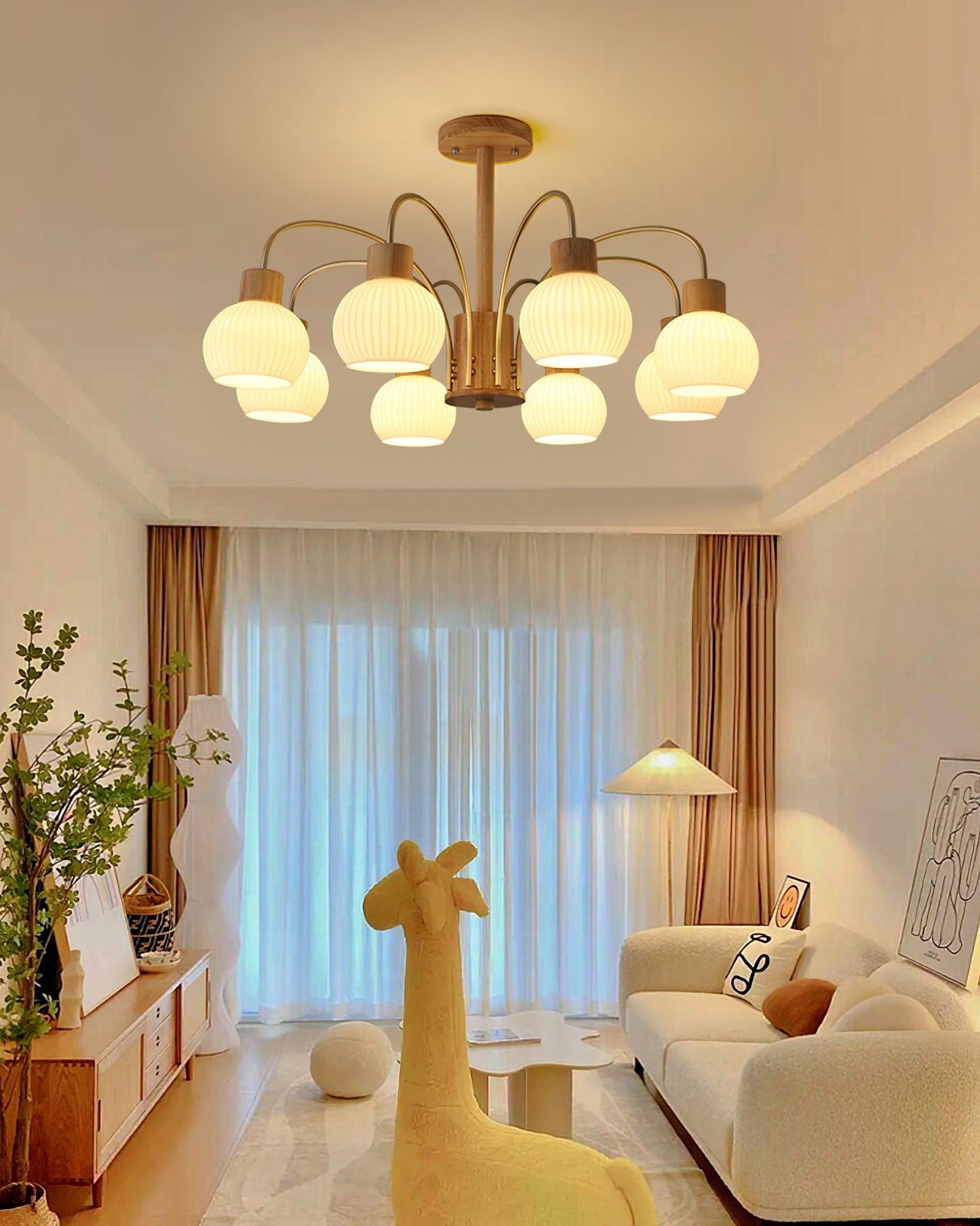 Lustra Chandelier Wooden 6 Lights Elegant Glass - Letslighting