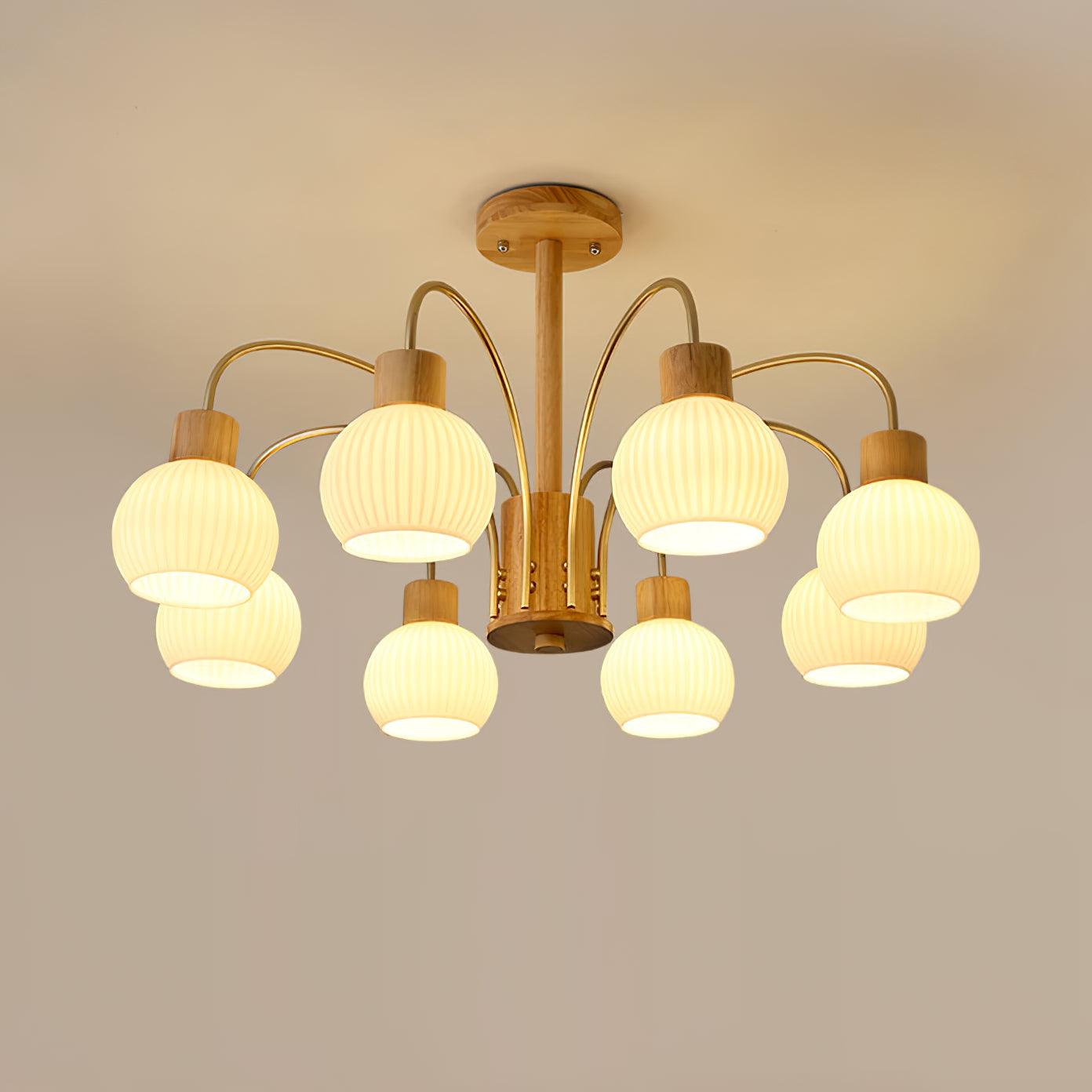 Lustra Chandelier Wooden 6 Lights Elegant Glass - Letslighting