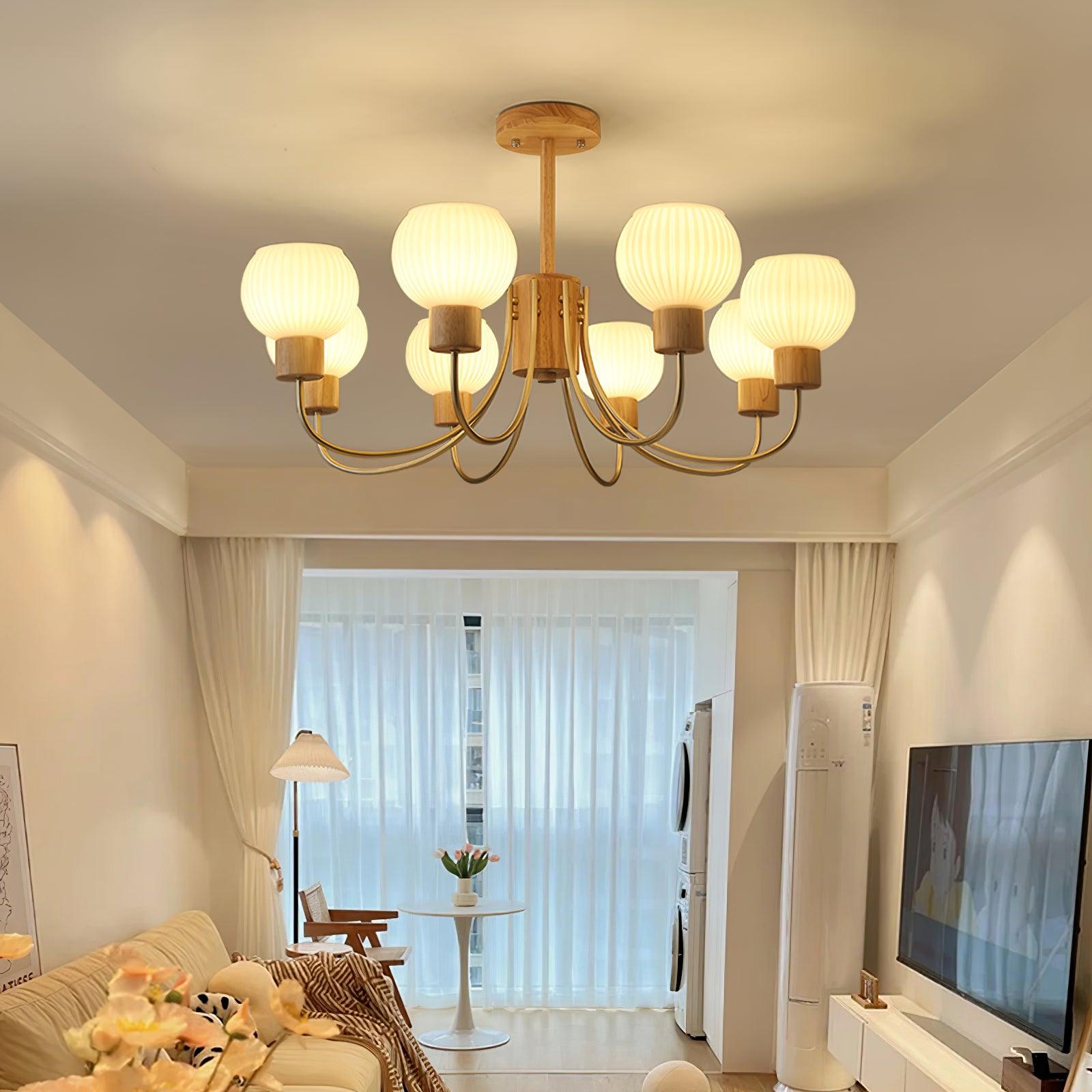 Lustra Chandelier Wooden 6 Lights Elegant Glass - Letslighting
