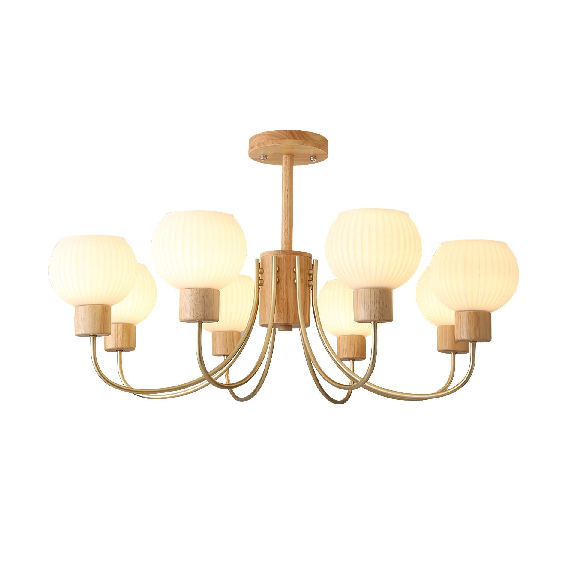 Lustra Chandelier Wooden 6 Lights Elegant Glass - Letslighting