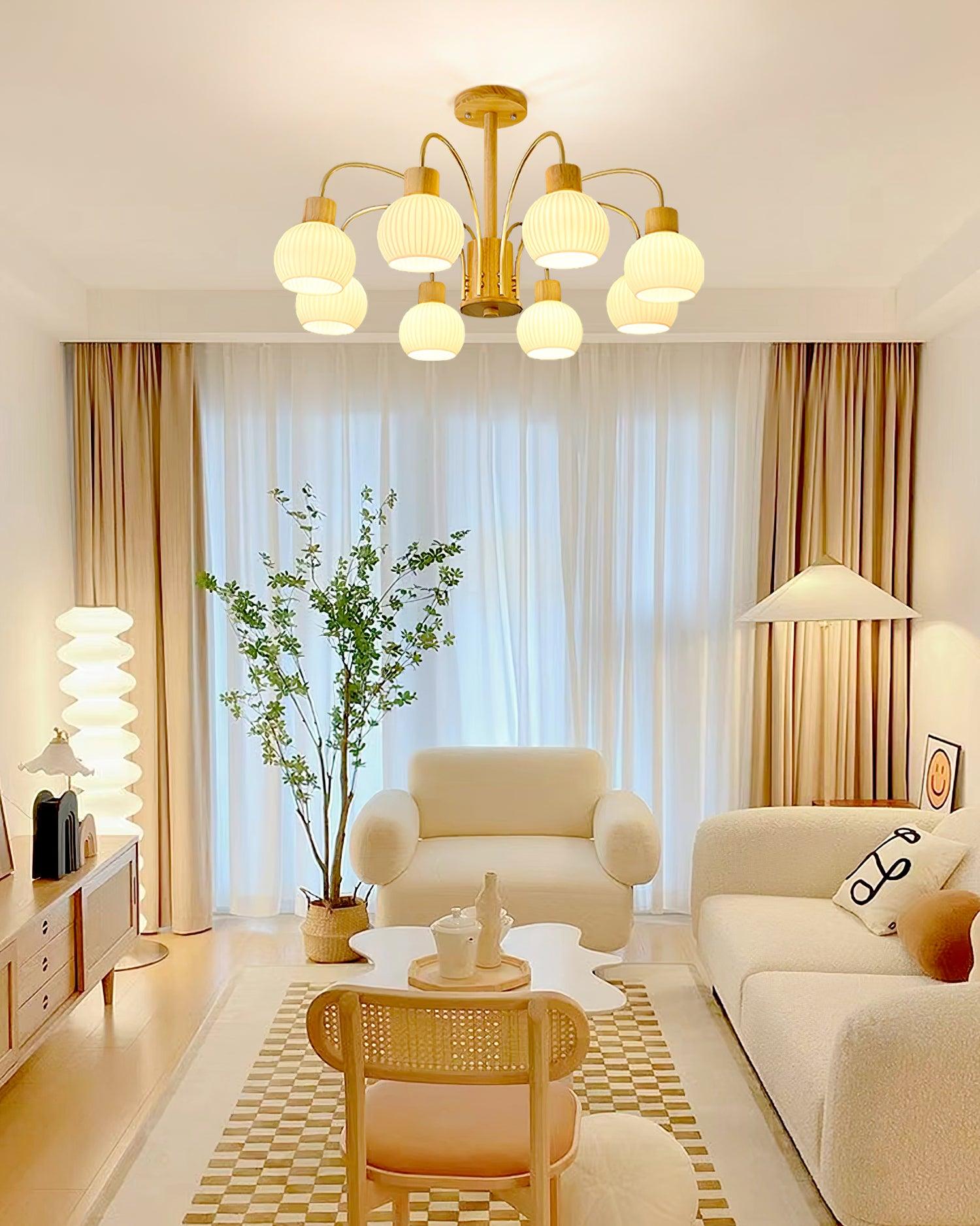 Lustra Chandelier Wooden 6 Lights Elegant Glass - Letslighting