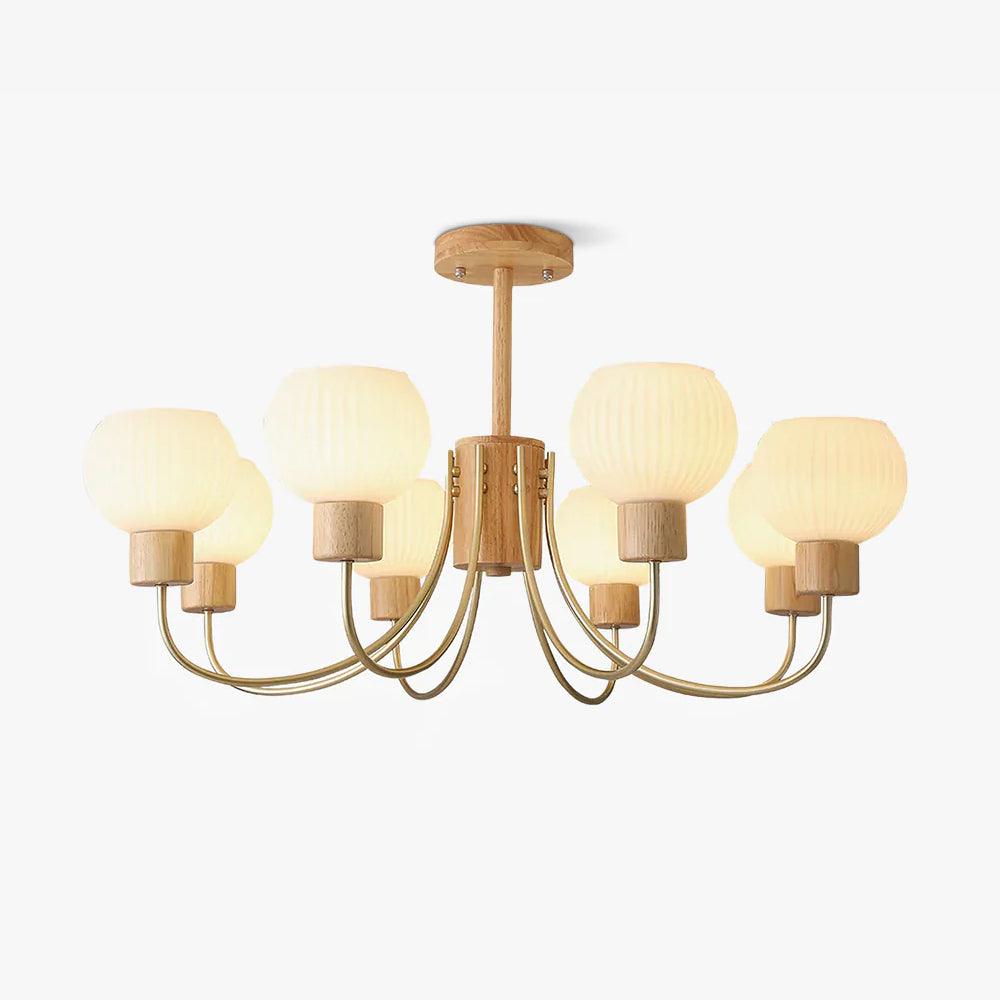 Lustra Chandelier Wooden 6 Lights Elegant Glass - Letslighting