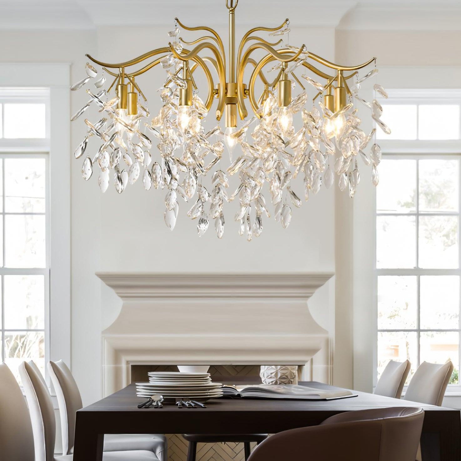 Lustra Chandelier Iron & Crystal Leaf - Letslighting