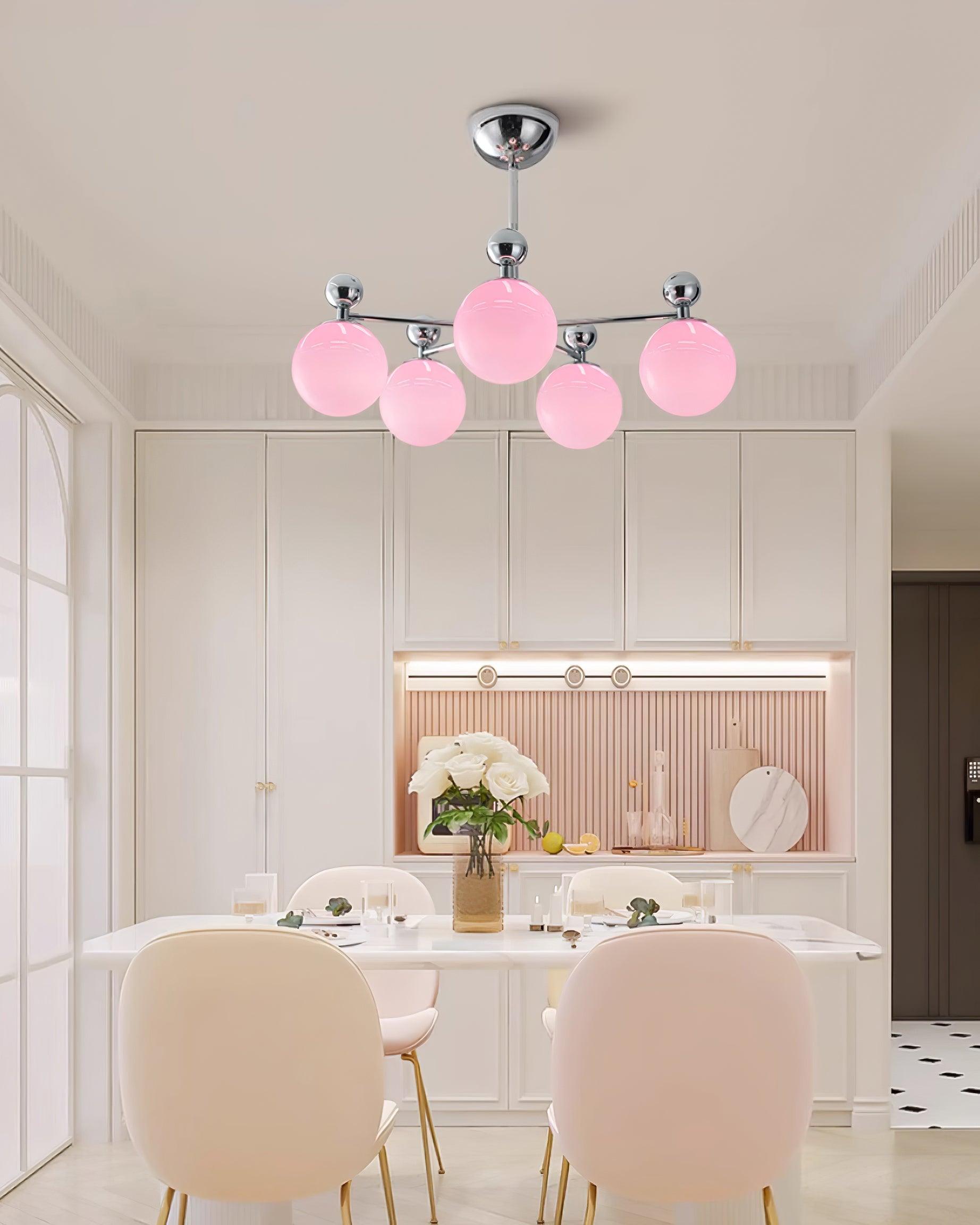 Dori Chandelier Pink Glass Globe Array - Letslighting