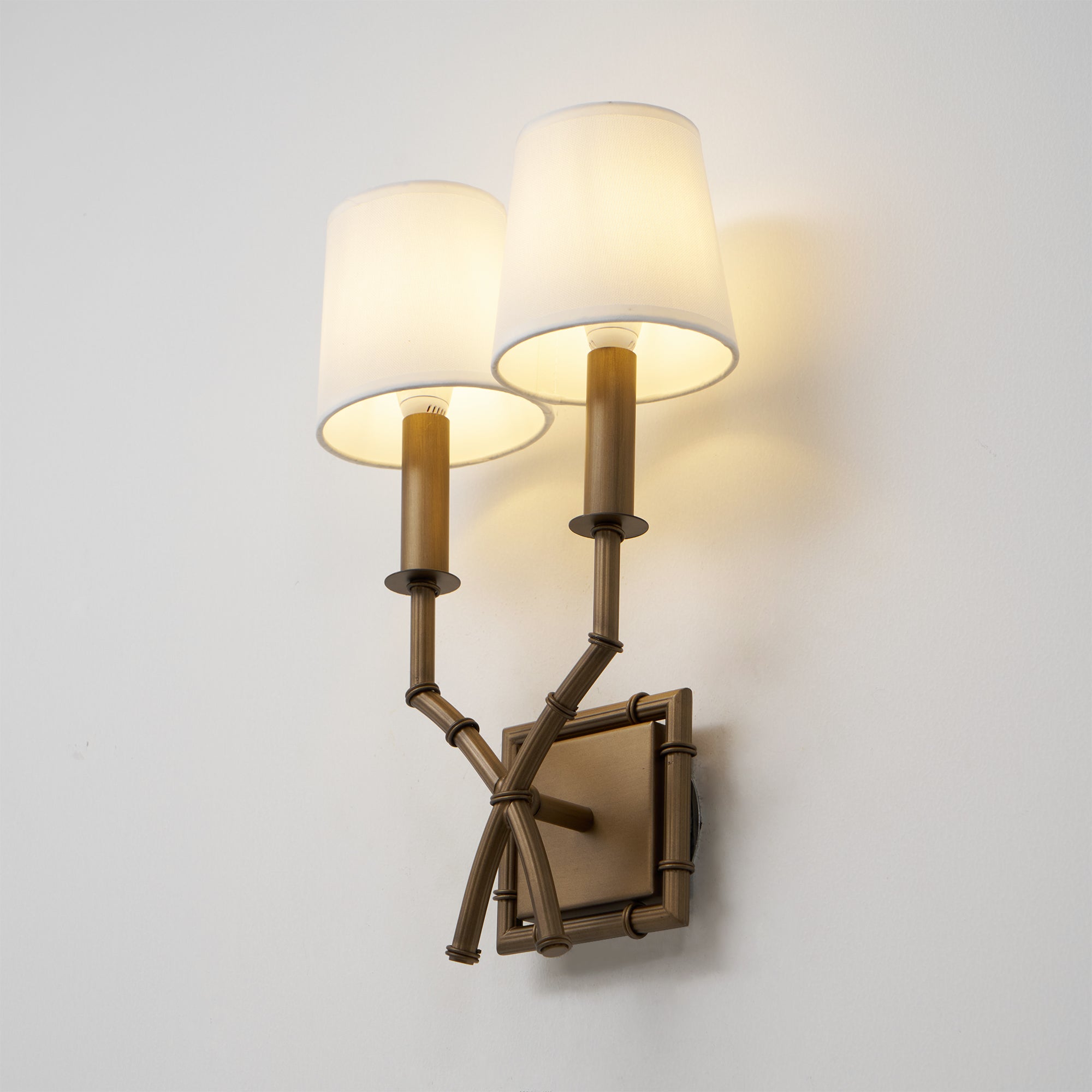 Yelp Vintage Industrial Double Arm Bamboo Fabric Sconce Wall Lamp - Letslighting