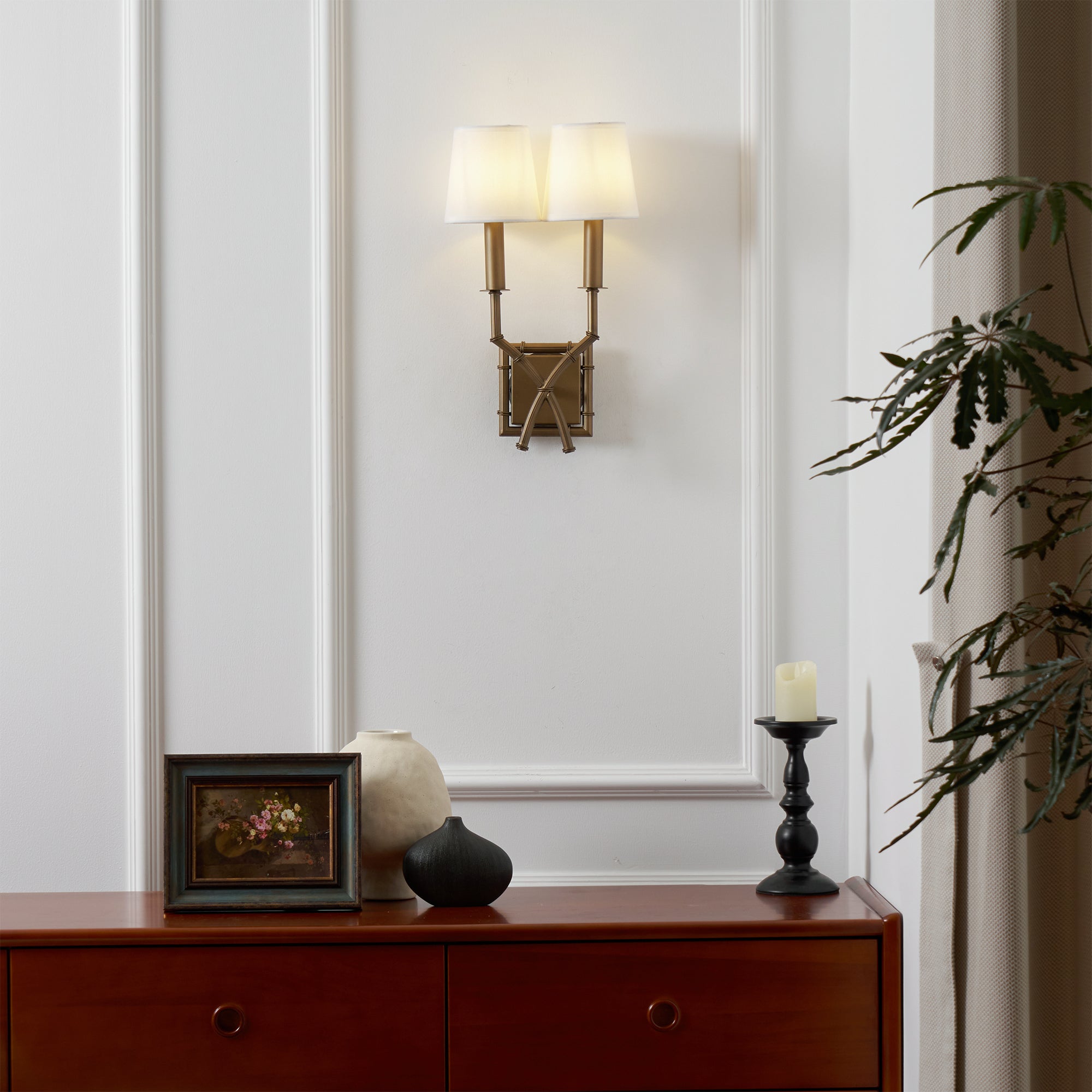 Yelp Vintage Industrial Double Arm Bamboo Fabric Sconce Wall Lamp - Letslighting