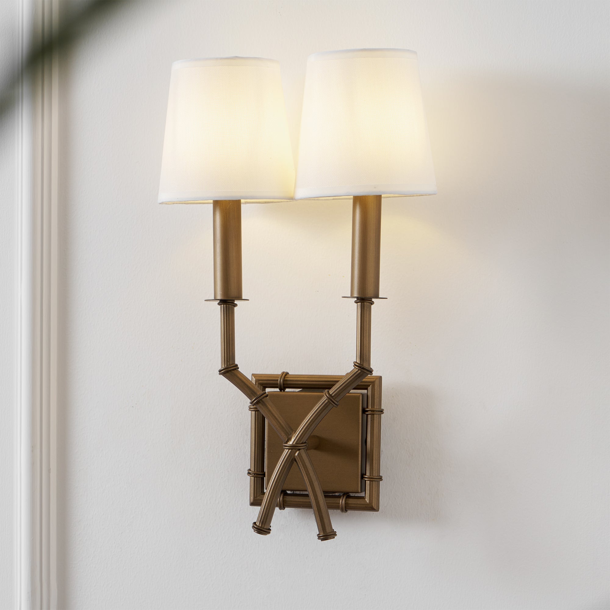 Yelp Vintage Industrial Double Arm Bamboo Fabric Sconce Wall Lamp - Letslighting