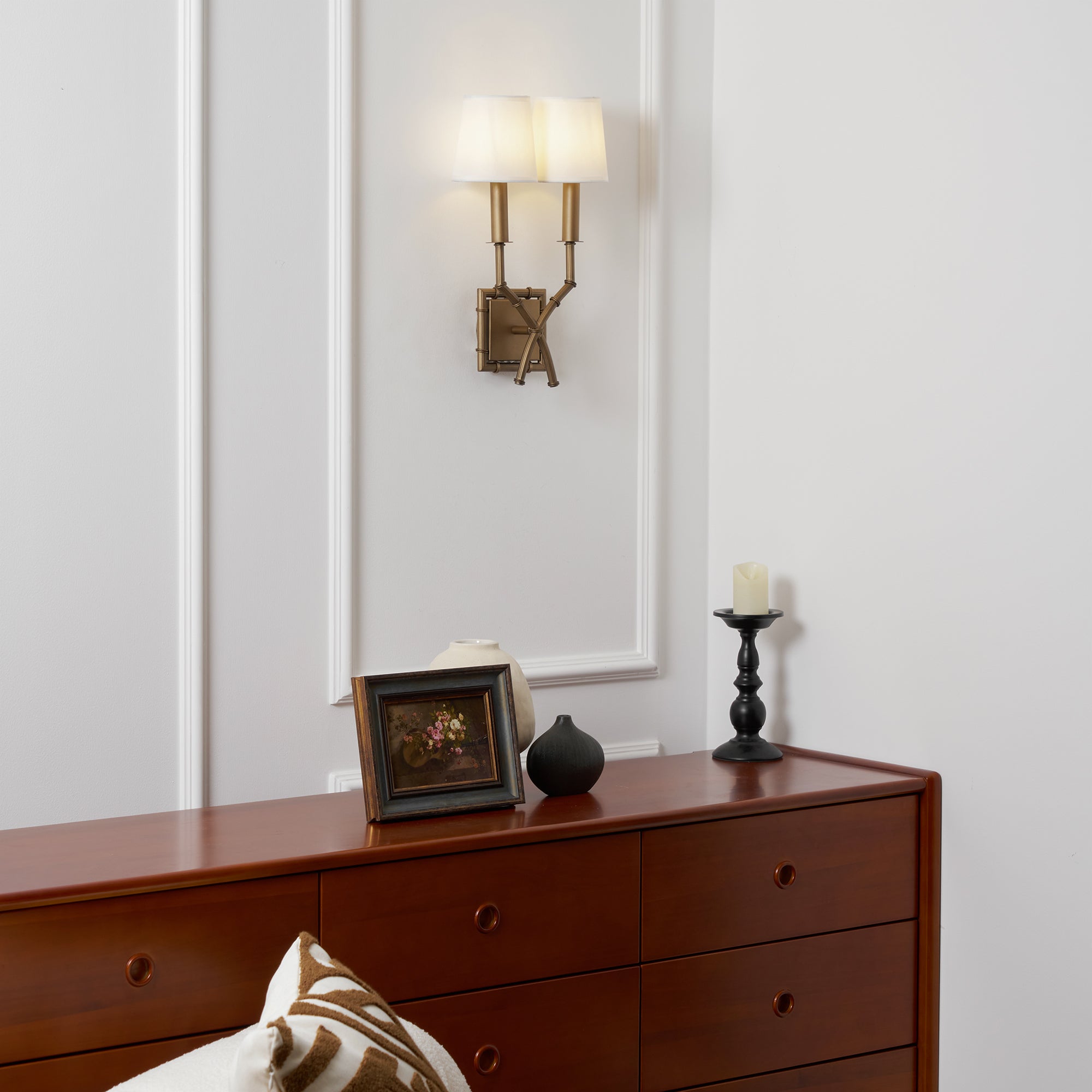 Yelp Vintage Industrial Double Arm Bamboo Fabric Sconce Wall Lamp - Letslighting