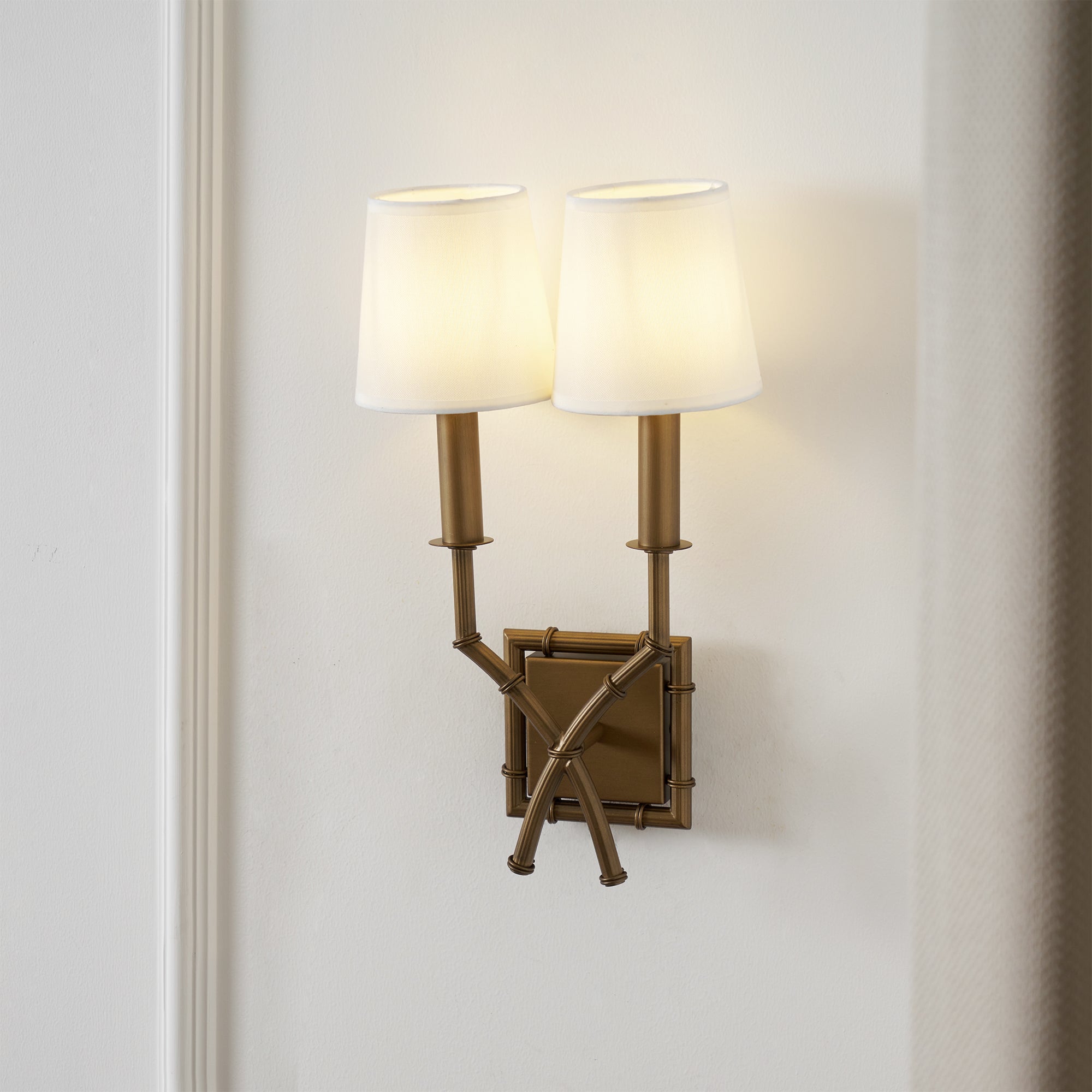 Yelp Vintage Industrial Double Arm Bamboo Fabric Sconce Wall Lamp - Letslighting